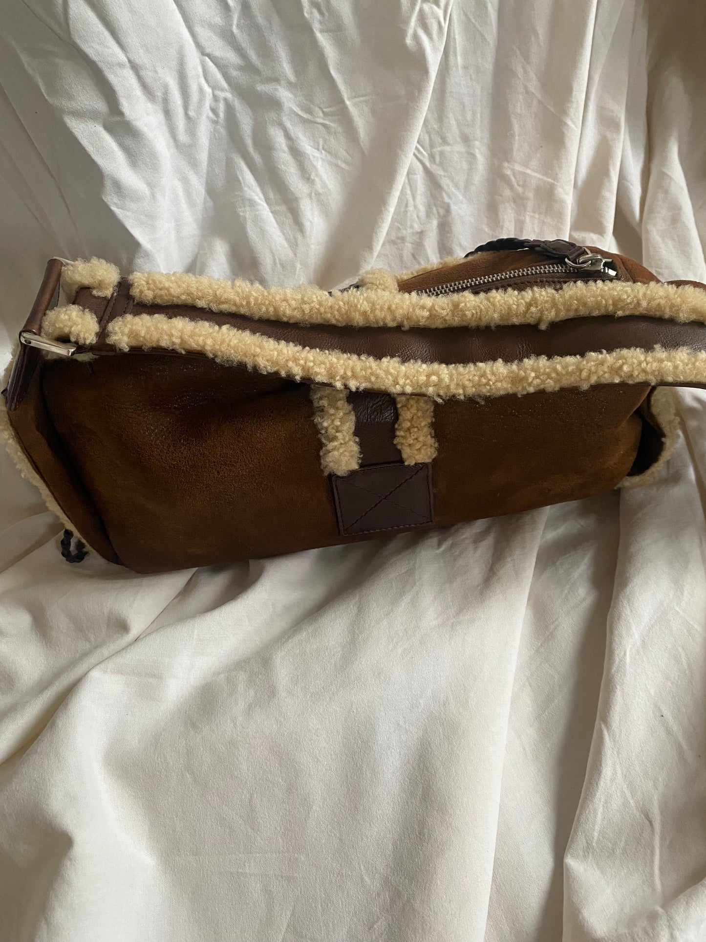 Dior Shearling East, West, Flight Shoulder Bag Dark Brown