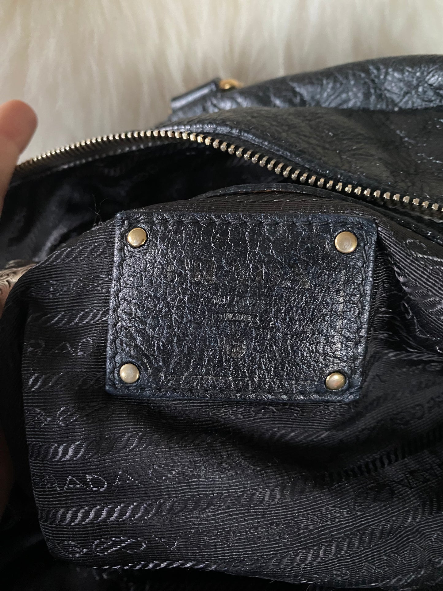 Prada Cervo Patchwork Fringe Bowler Bag Black