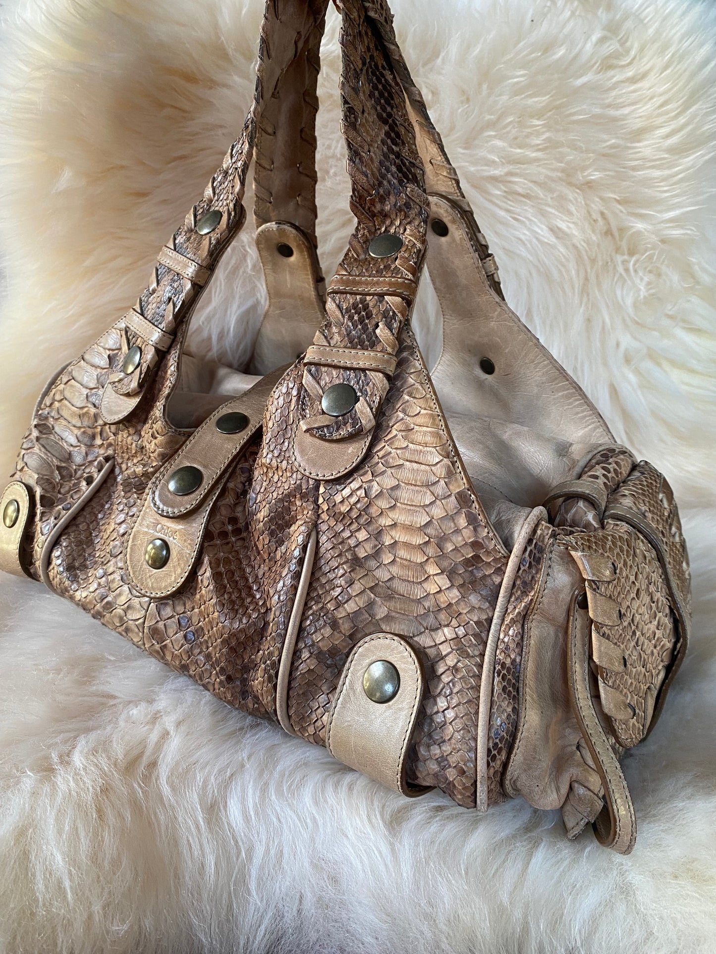 Chloé Silverado Shoulder Bag Brown Python