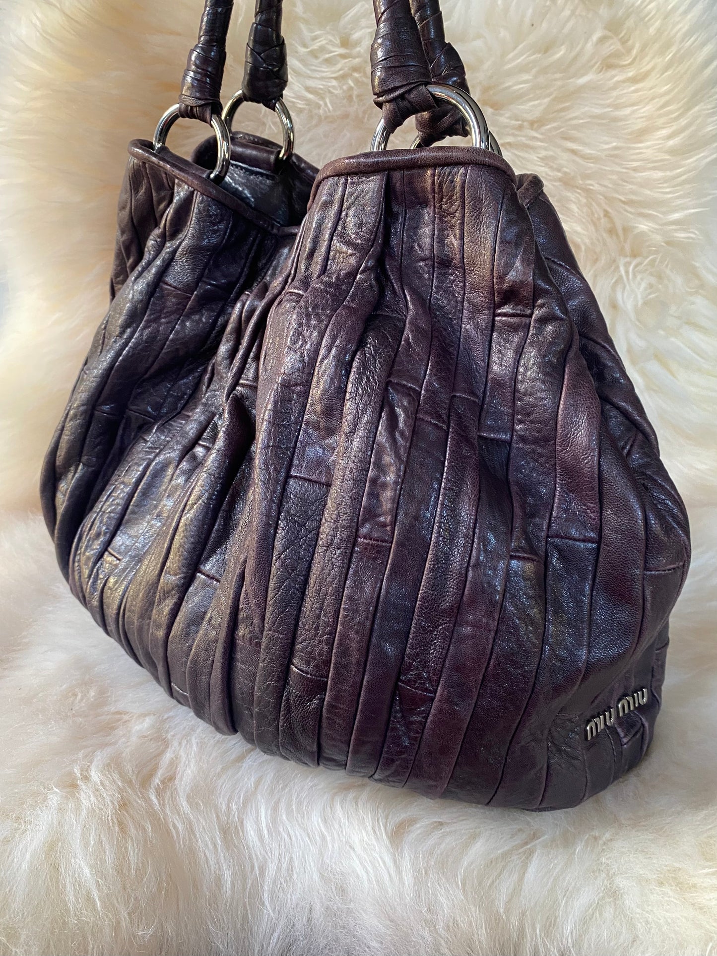 Miu Miu Patchwork Shoulder Bag Purple