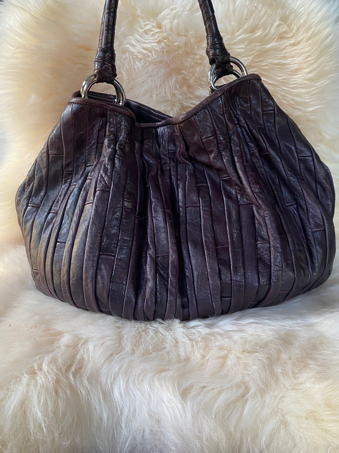 Miu Miu Patchwork Shoulder Bag Purple