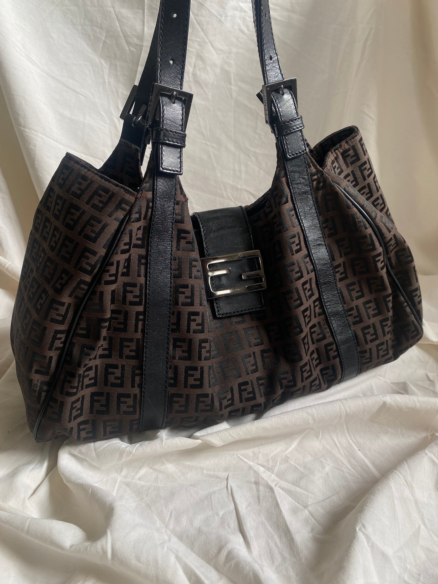 Fendi Zucca Monogram Shoulder Bag Dark Brown