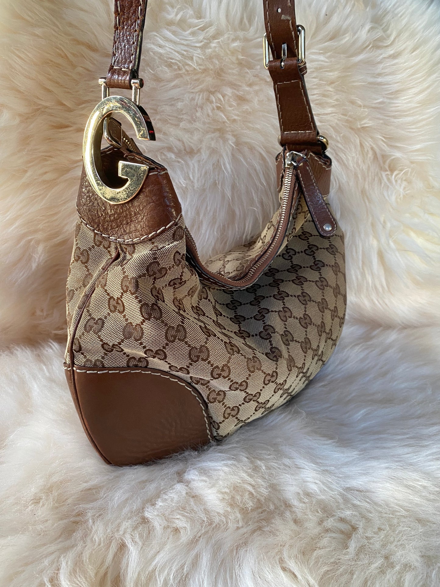 Gucci GG Canvas Shoulder Bag Brown