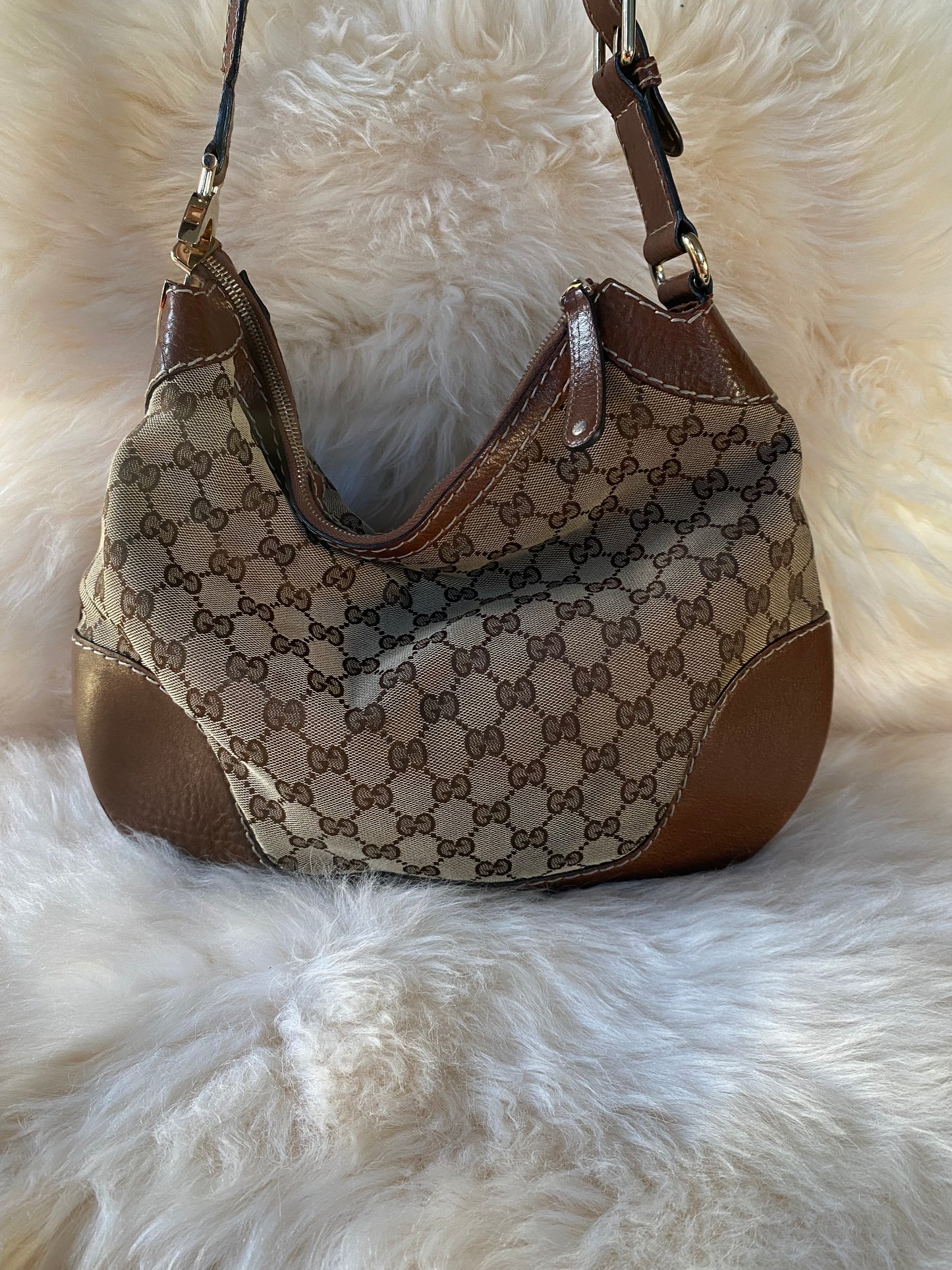 Gucci GG Canvas Shoulder Bag Brown