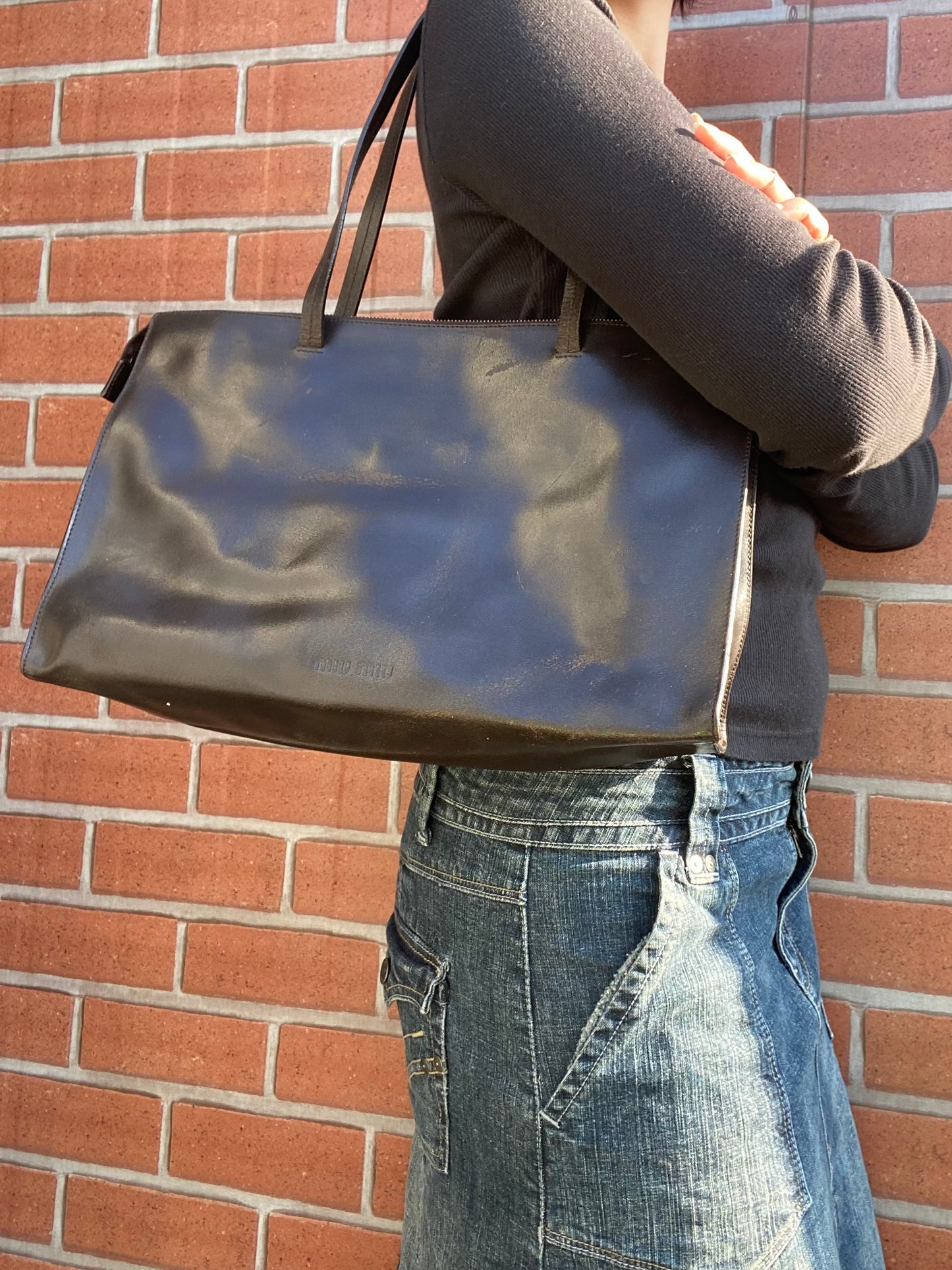 Miu Miu 90s Minimalistic Shoulder Bag Dark Brown