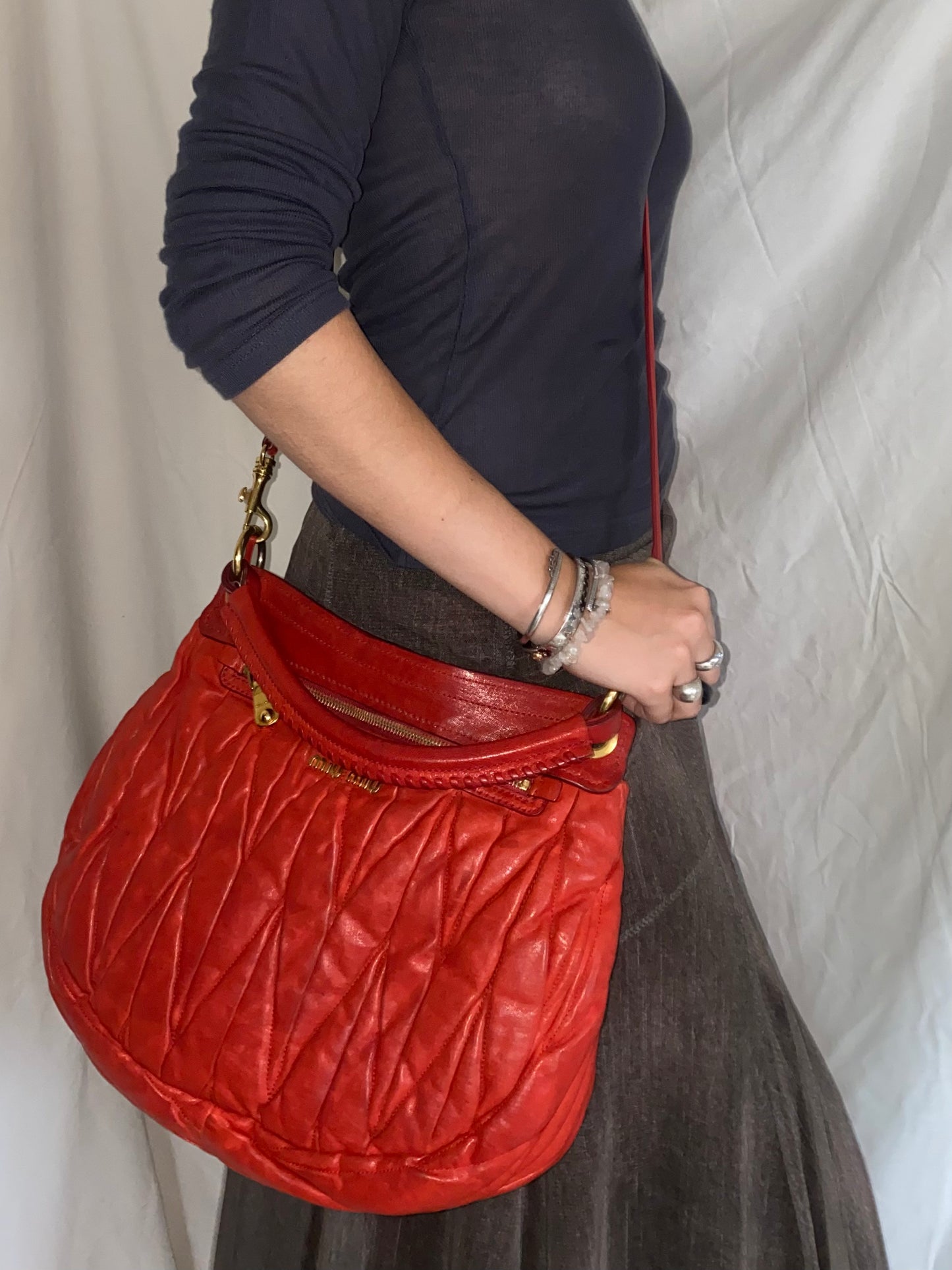Miu Miu Matelasse Coffer Hobo 2-Way Bag Red