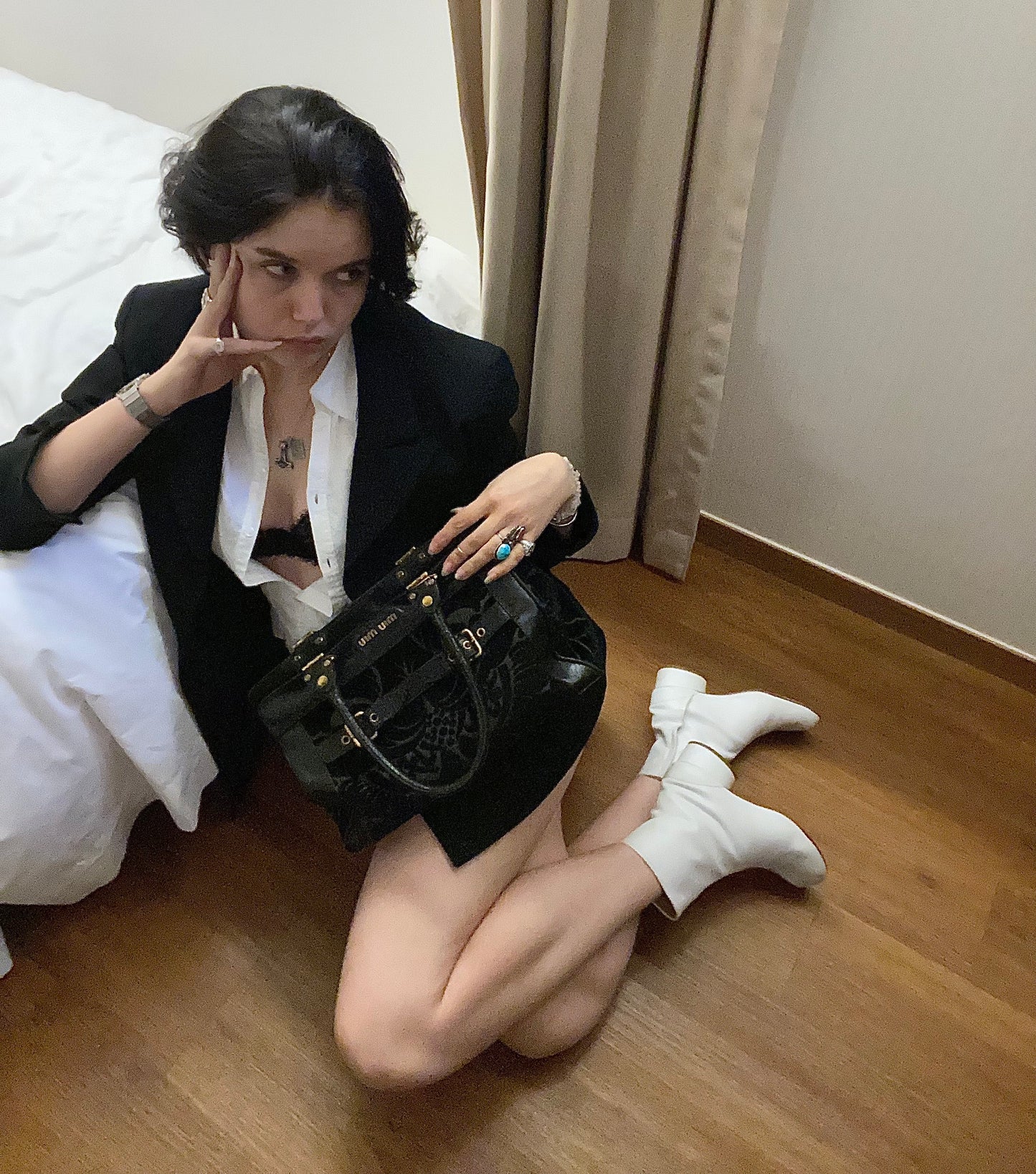 Miu Miu Jacquard Grifon Tote Bag Velvet Black