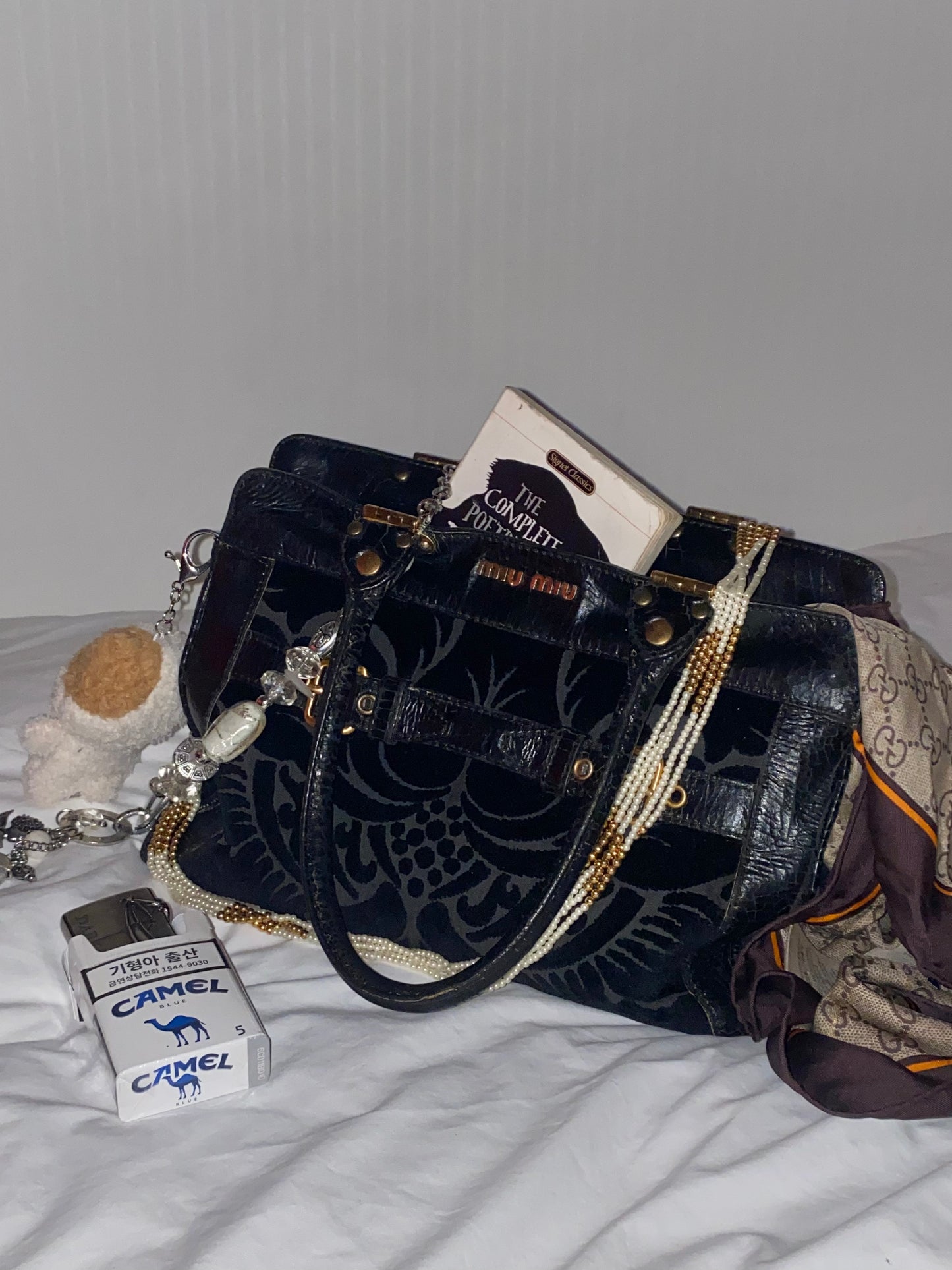 Miu Miu Jacquard Grifon Tote Bag Velvet Black