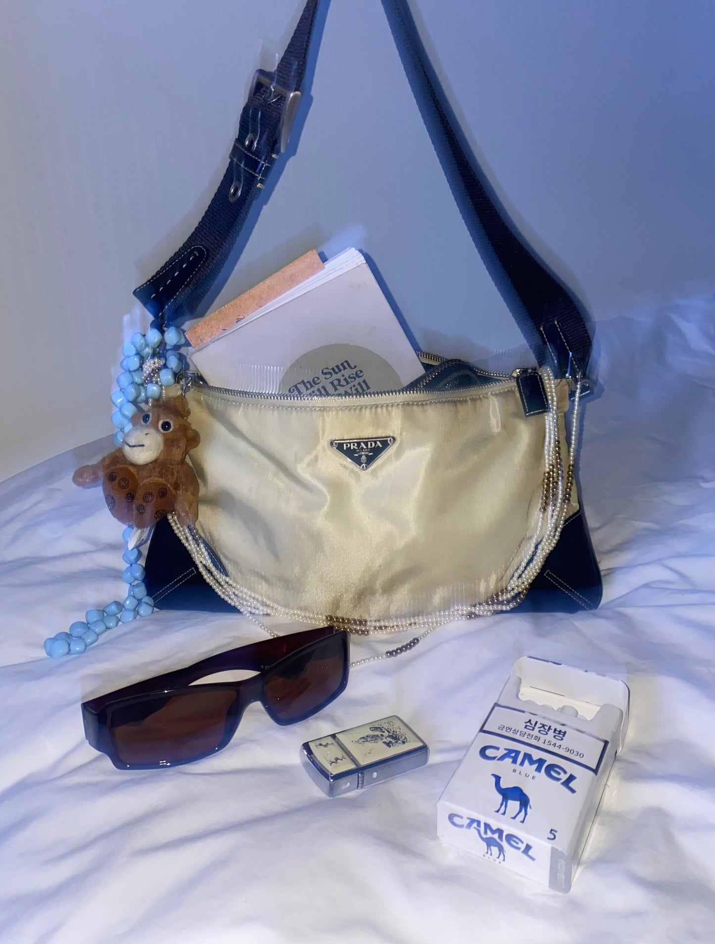 Vintage Prada Tessuto Mini Bag Buckle Shoulderstrap Detail Creme 2003