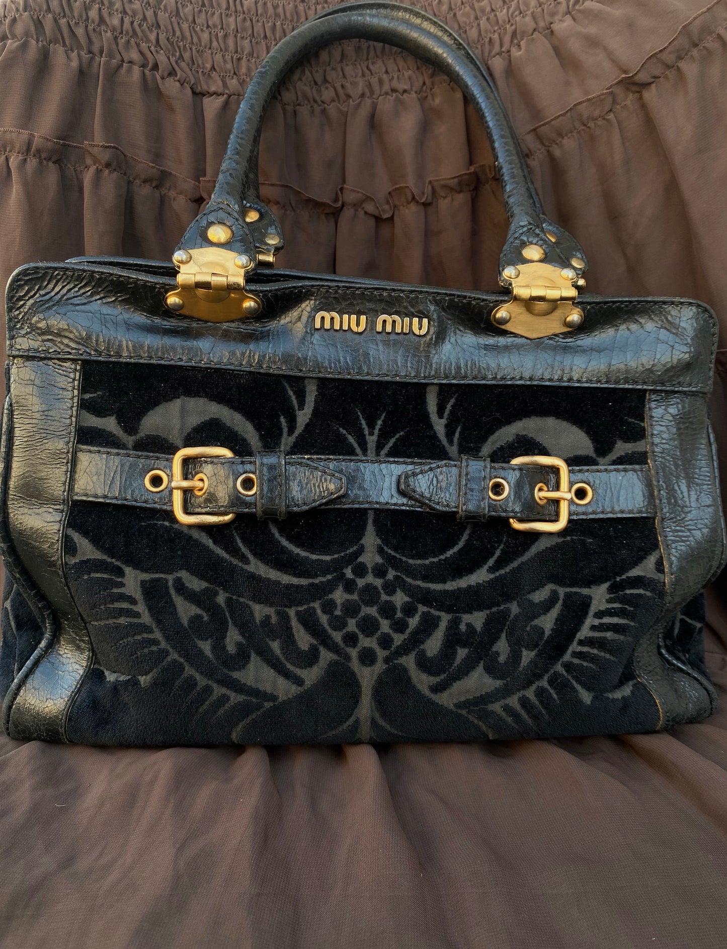 Miu Miu Jacquard Grifon Tote Bag Velvet Black