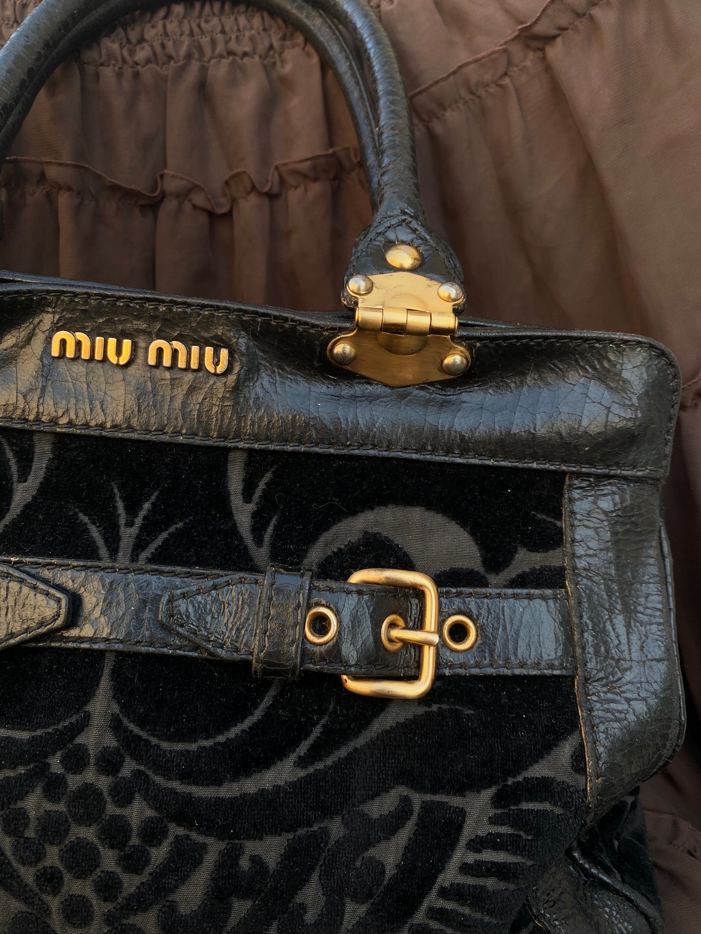 Miu Miu Jacquard Grifon Tote Bag Velvet Black