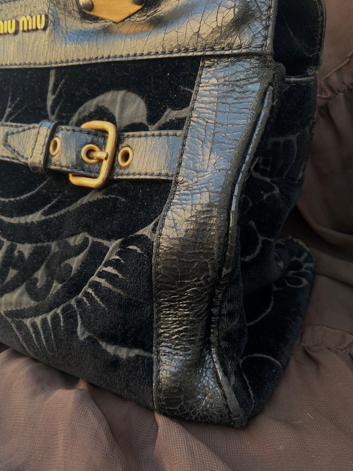 Miu Miu Jacquard Grifon Tote Bag Velvet Black