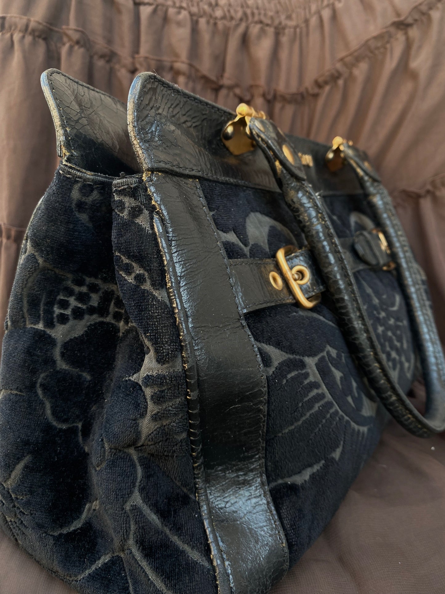 Miu Miu Jacquard Grifon Tote Bag Velvet Black