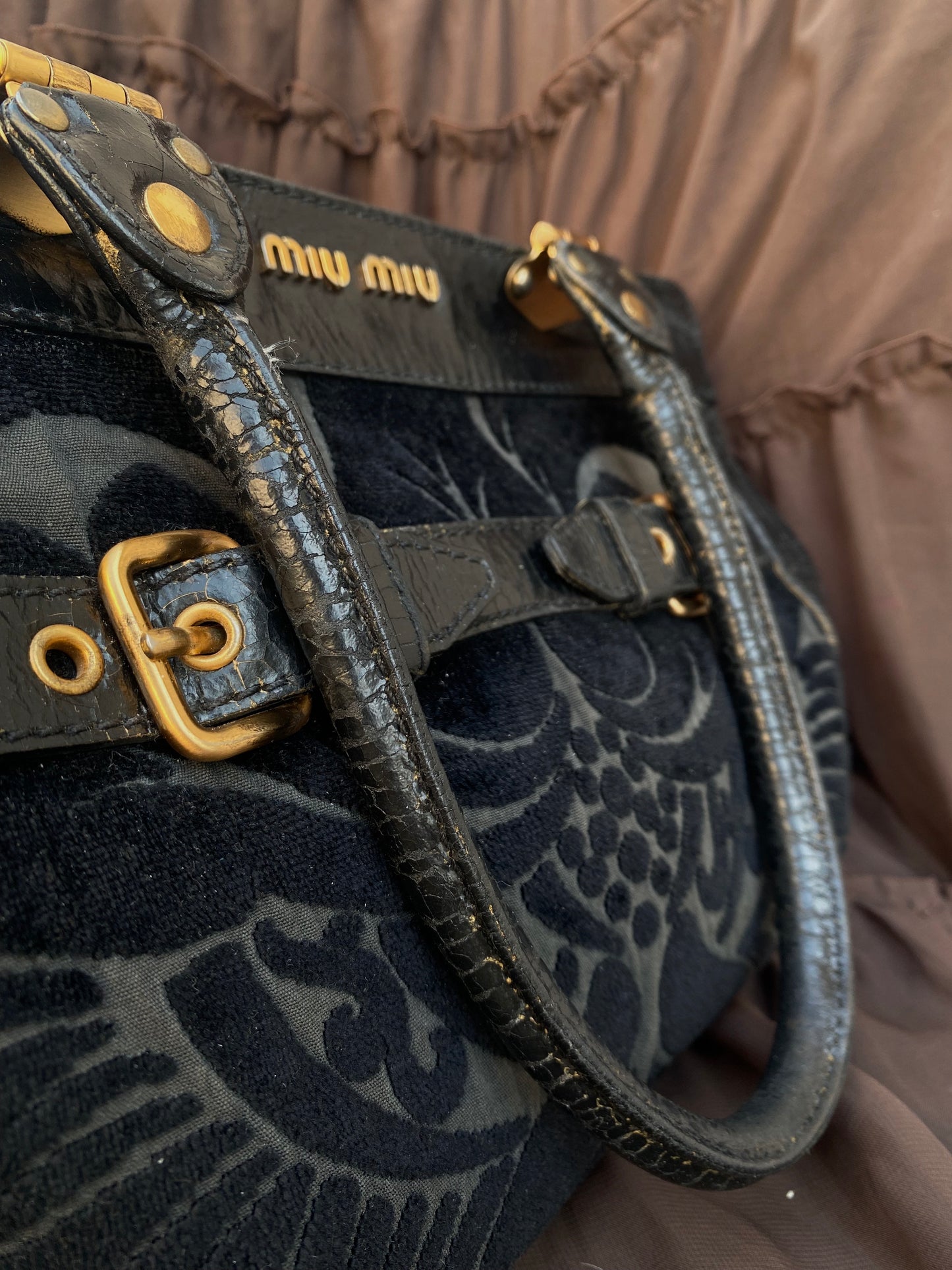 Miu Miu Jacquard Grifon Tote Bag Velvet Black