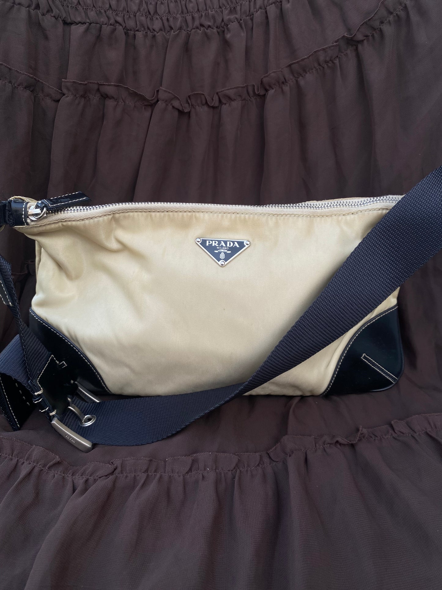 Vintage Prada Tessuto Mini Bag Buckle Shoulderstrap Detail Creme 2003