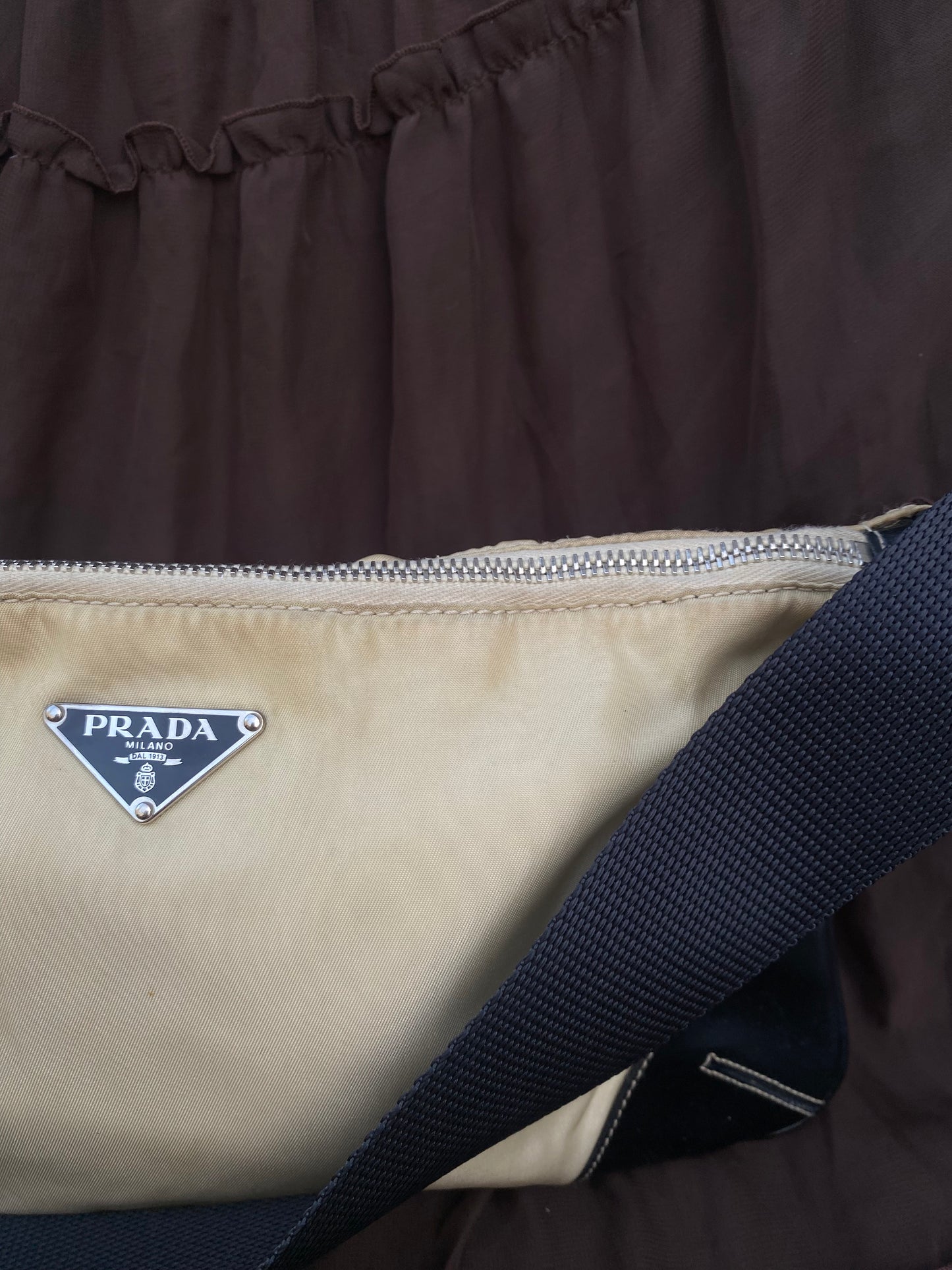 Vintage Prada Tessuto Mini Bag Buckle Shoulderstrap Detail Creme 2003