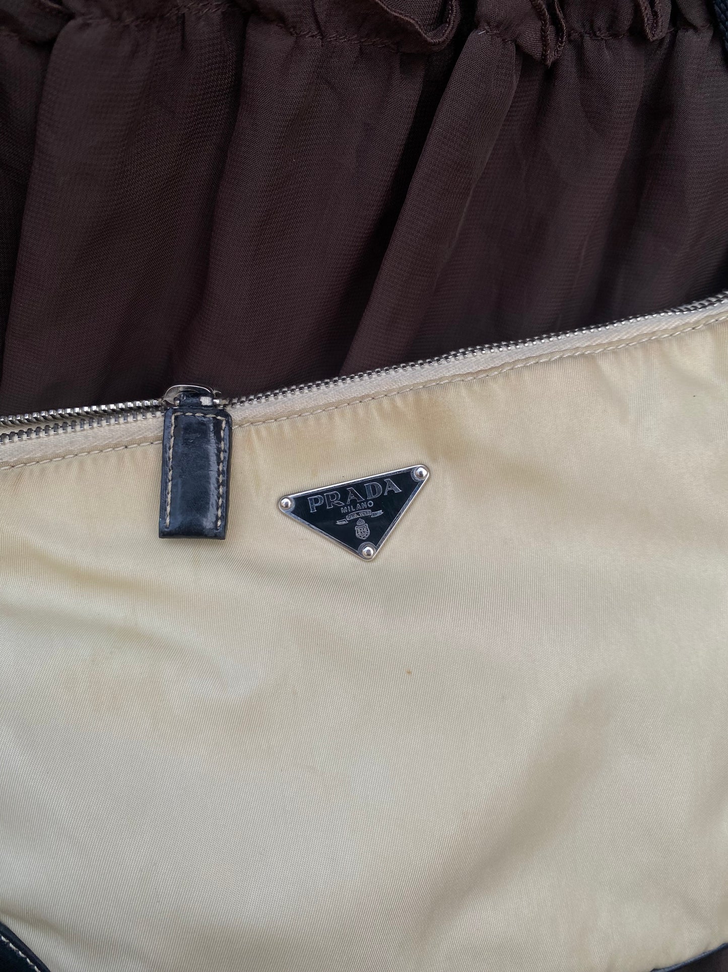 Vintage Prada Tessuto Mini Bag Buckle Shoulderstrap Detail Creme 2003