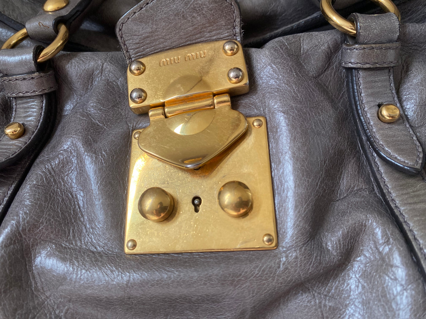 Miu Miu Vitello Lux Bow 2-Way Big Handbag Grey