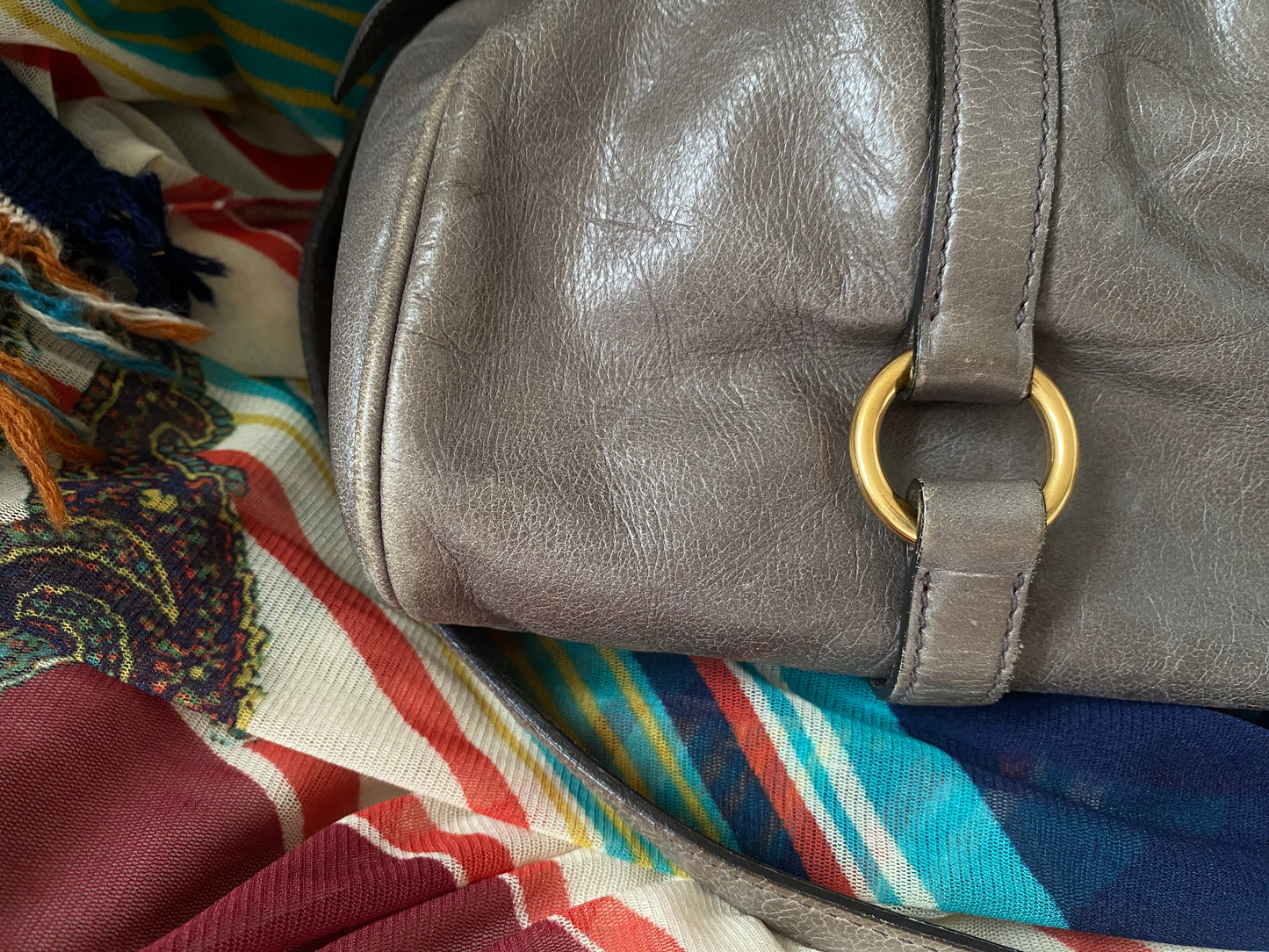 Miu Miu Vitello Lux Bow 2-Way Big Handbag Grey