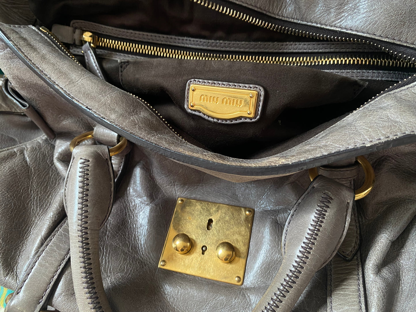 Miu Miu Vitello Lux Bow 2-Way Big Handbag Grey