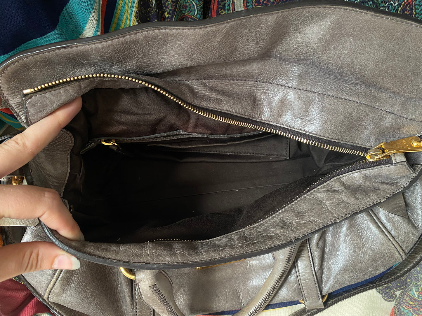 Miu Miu Vitello Lux Bow 2-Way Big Handbag Grey