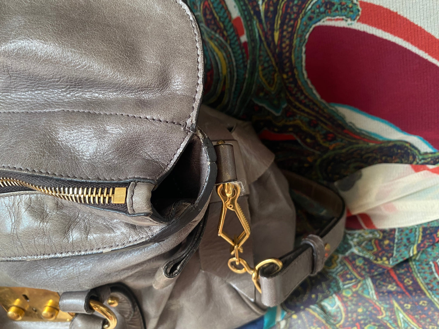 Miu Miu Vitello Lux Bow 2-Way Big Handbag Grey