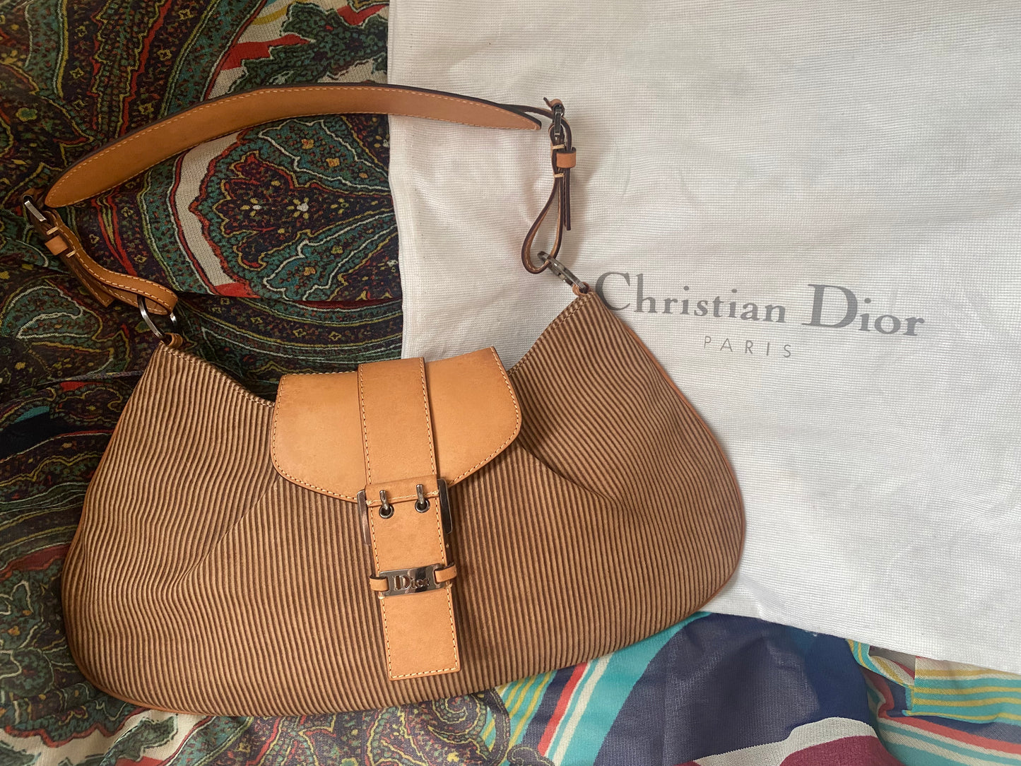 Christian Dior Corduroy Shoulder Bag Beige, Brown 2002