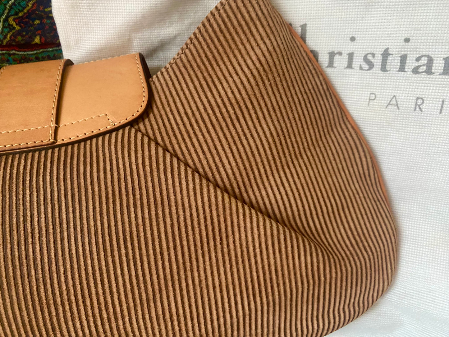 Christian Dior Corduroy Shoulder Bag Beige, Brown 2002
