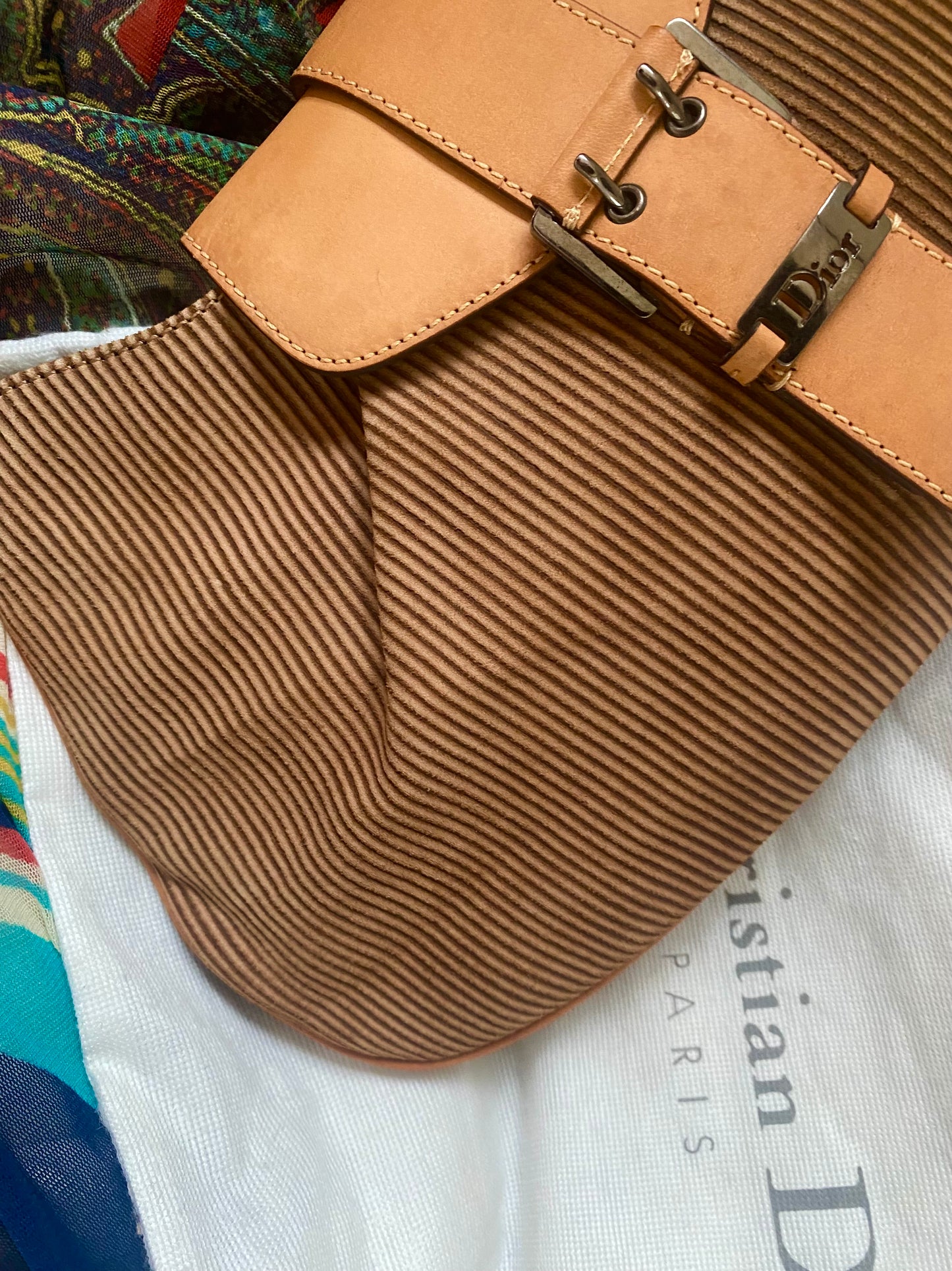 Christian Dior Corduroy Shoulder Bag Beige, Brown 2002