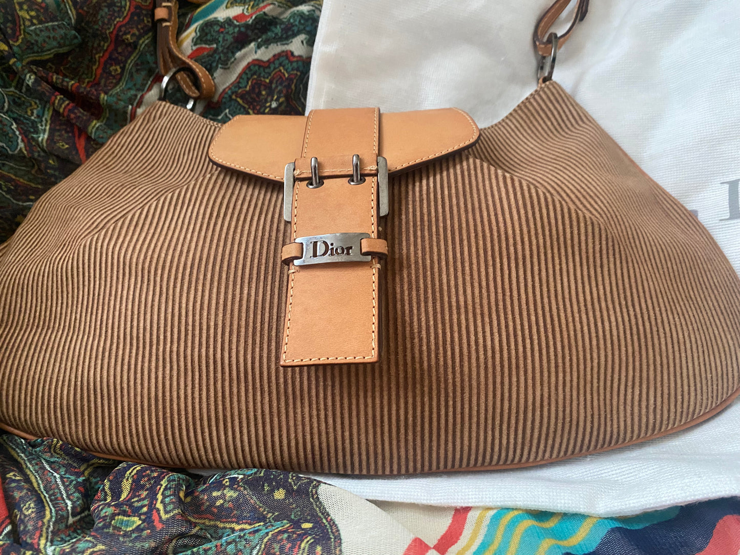 Christian Dior Corduroy Shoulder Bag Beige, Brown 2002
