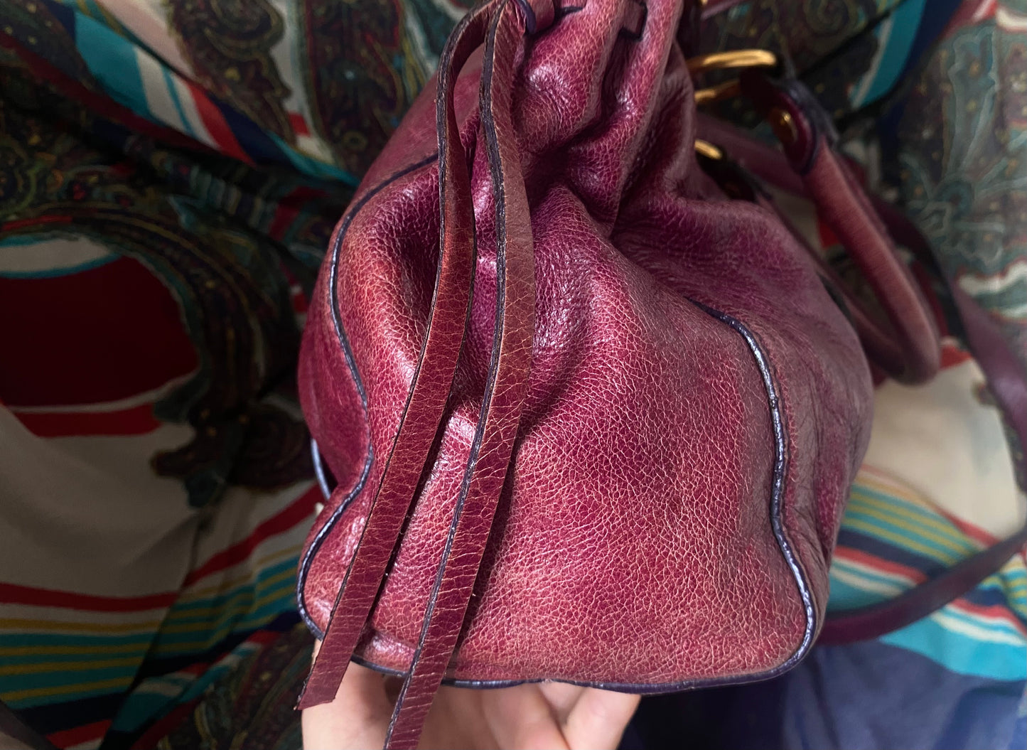 Miu Miu Vitello Lux 2-Way Leather Handbag Dark Fuchsia