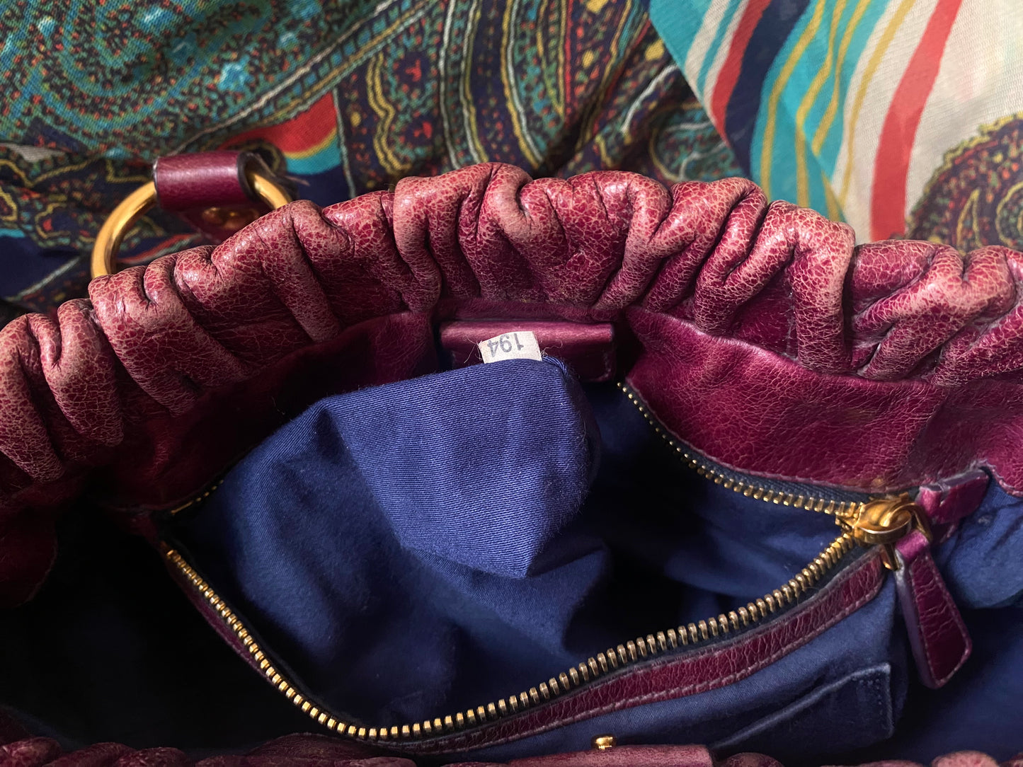 Miu Miu Vitello Lux 2-Way Leather Handbag Dark Fuchsia