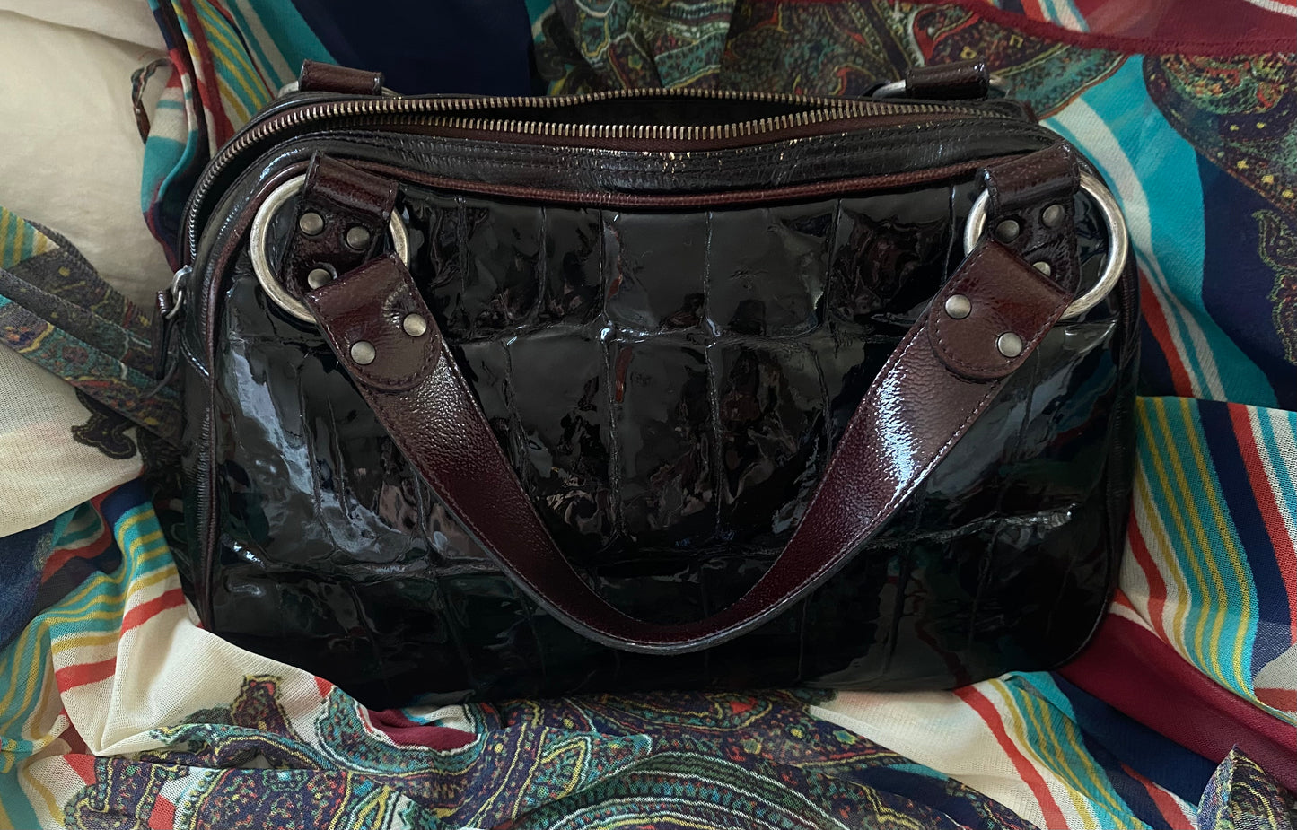 Christian Dior Limited Edition Croc Embossed Patent Leather Gaucho Handbag 2007