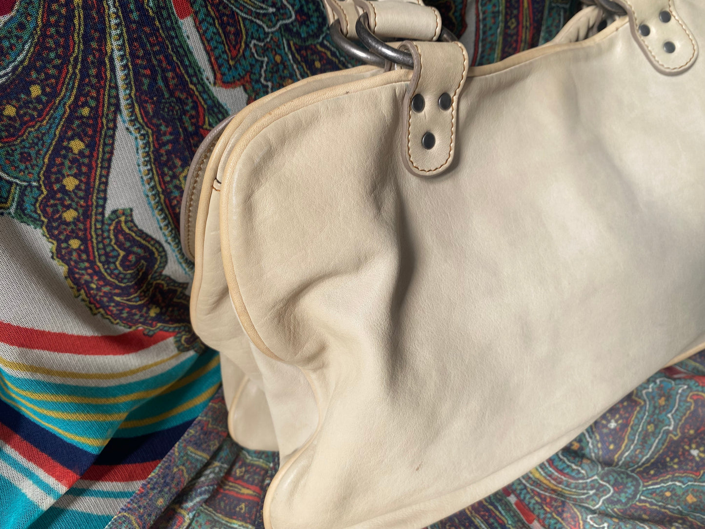 (refurbished) Christian Dior Gaucho Large Double Saddle Leather Shoulder Bag, Cream 2006