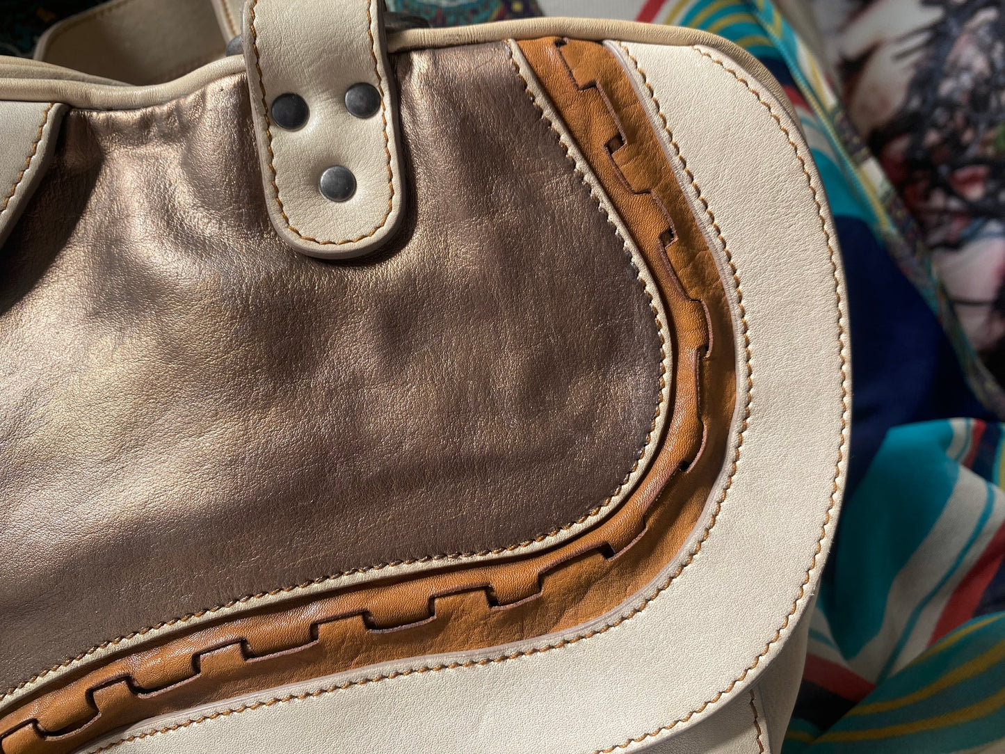 (refurbished) Christian Dior Gaucho Large Double Saddle Leather Shoulder Bag, Cream 2006