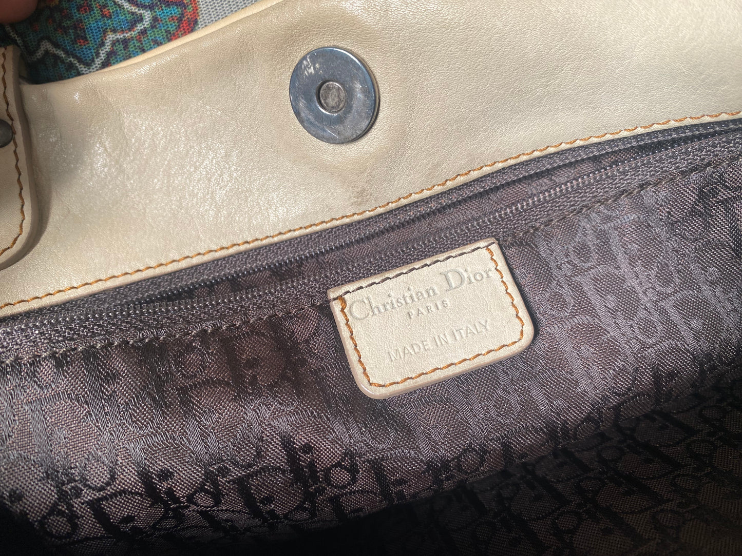 (refurbished) Christian Dior Gaucho Large Double Saddle Leather Shoulder Bag, Cream 2006