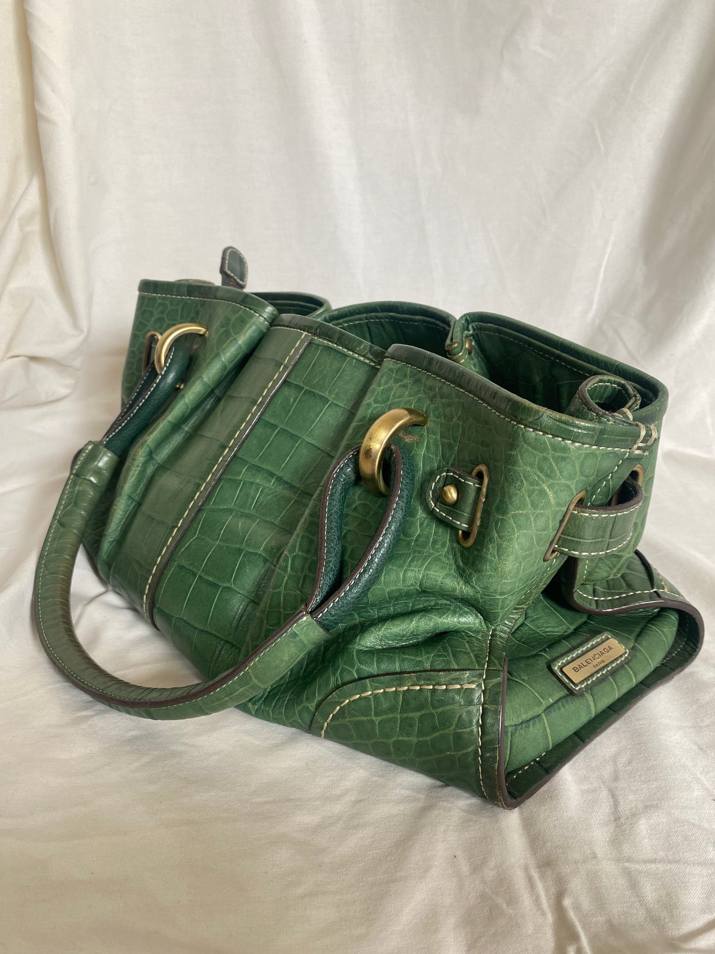 Balenciaga Croc Pattern Tote Bag Dark Green