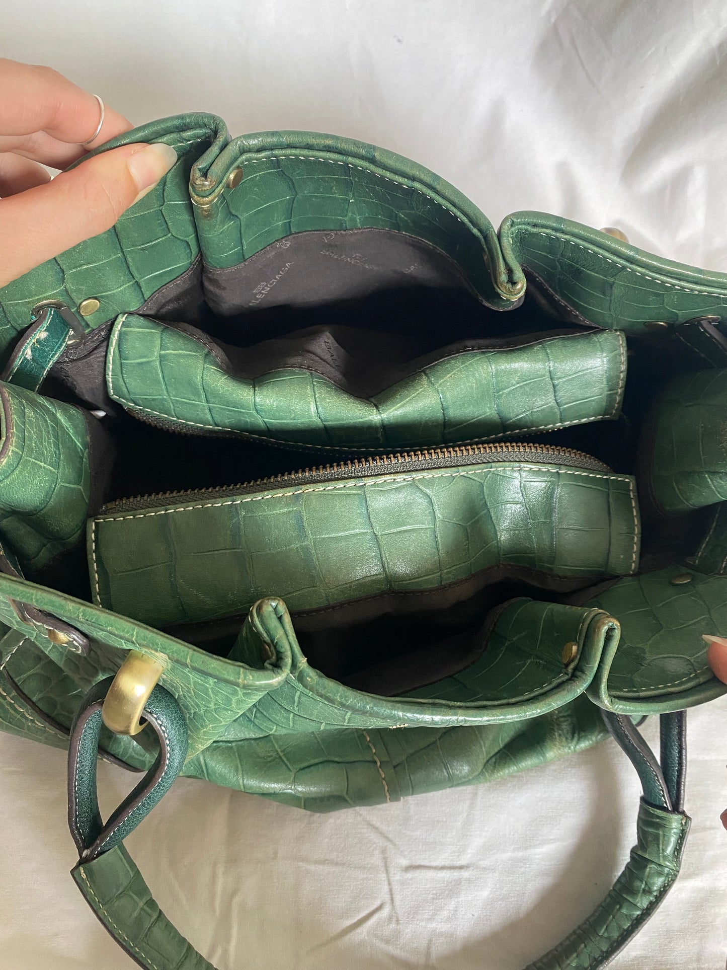 Balenciaga Croc Pattern Tote Bag Dark Green