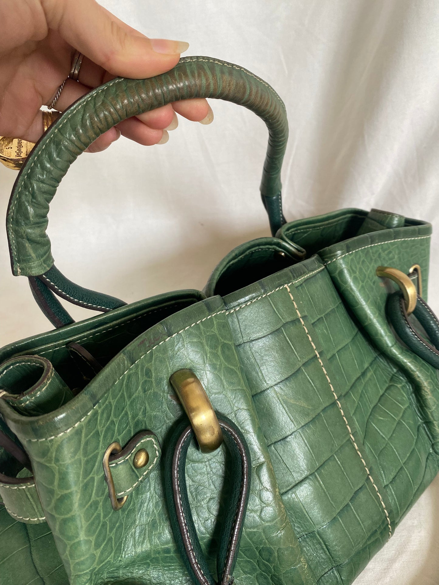 Balenciaga Croc Pattern Tote Bag Dark Green