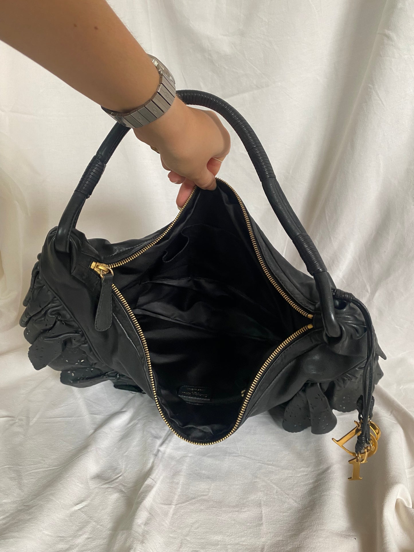 Christian Dior Gypsy Ruffled Shoulder Bag Black