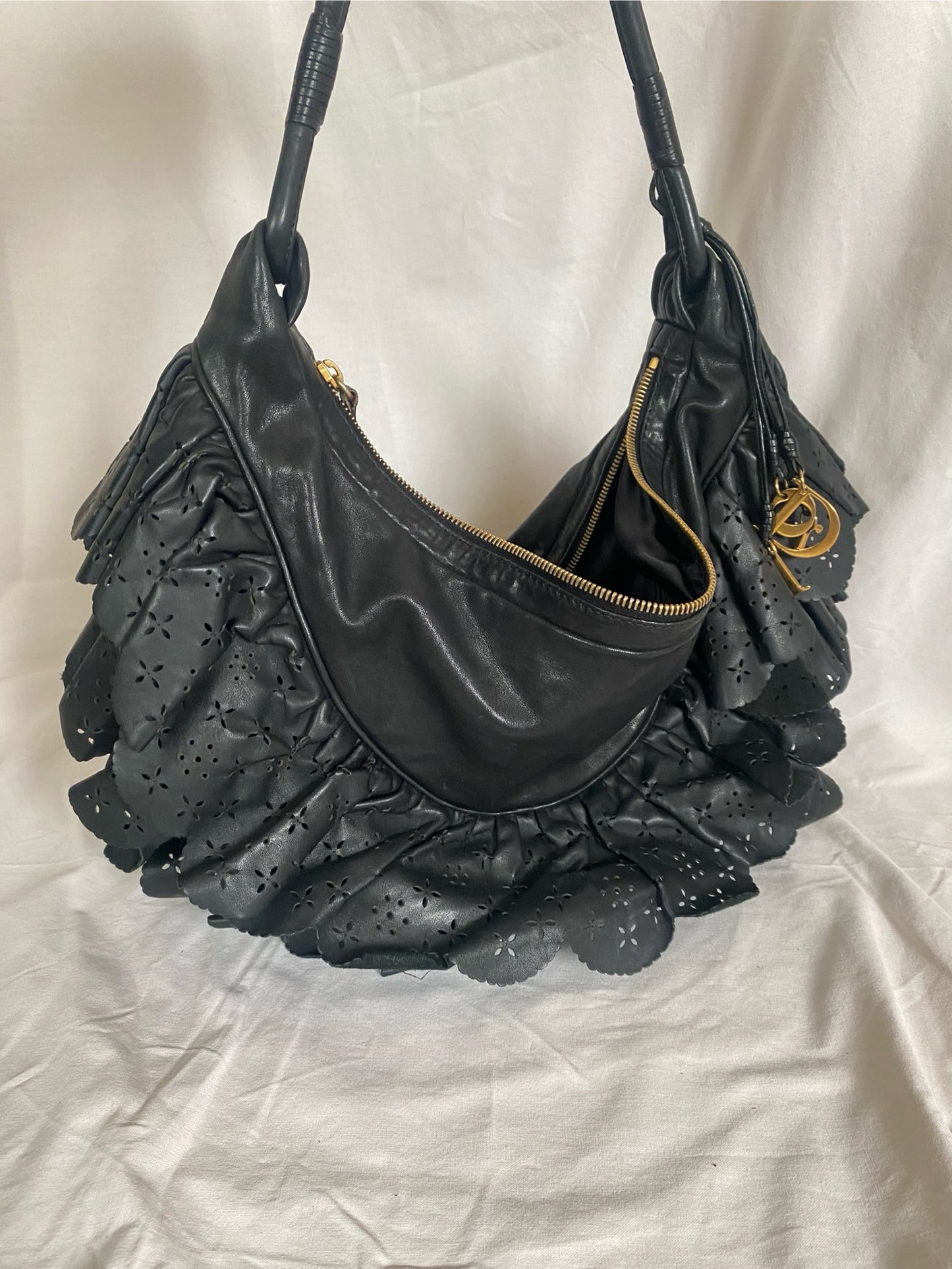 Christian Dior Gypsy Ruffled Shoulder Bag Black