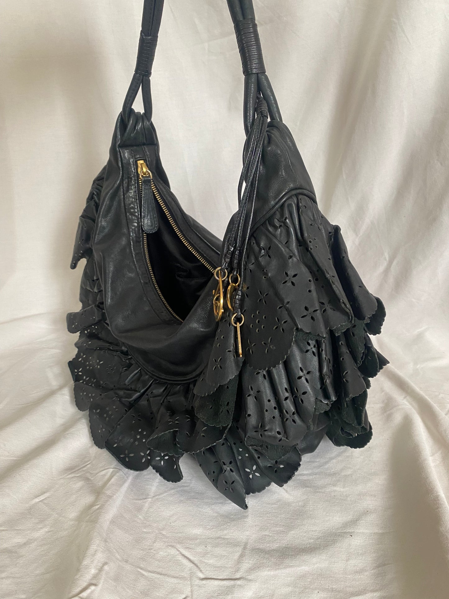 Christian Dior Gypsy Ruffled Shoulder Bag Black
