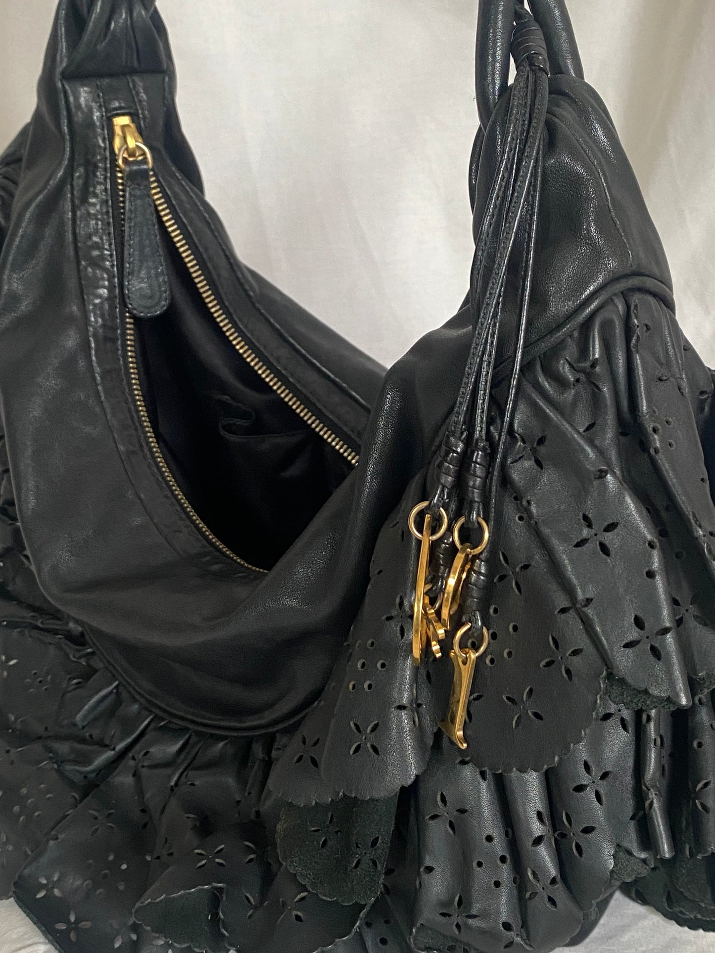 Christian Dior Gypsy Ruffled Shoulder Bag Black