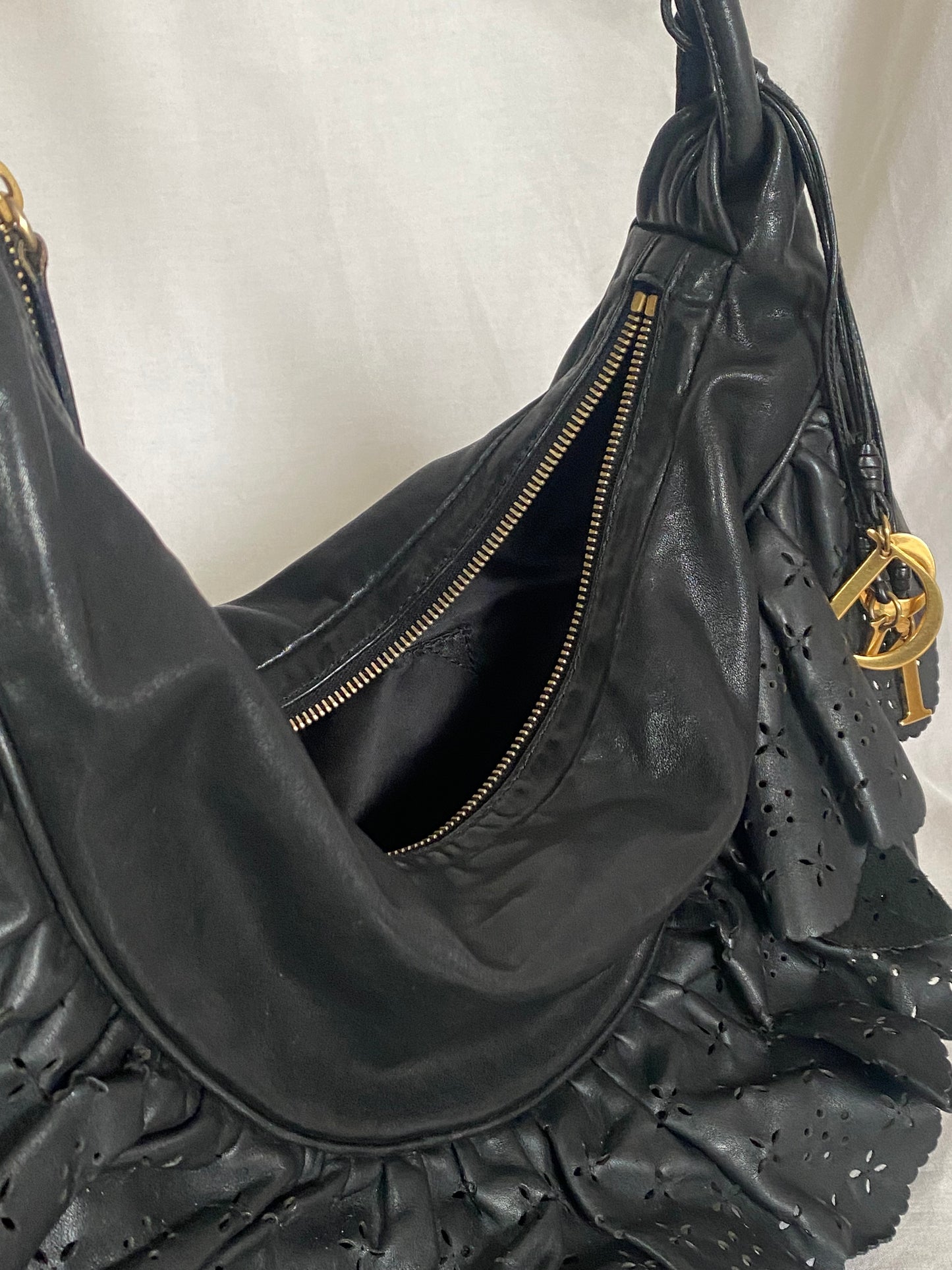 Christian Dior Gypsy Ruffled Shoulder Bag Black