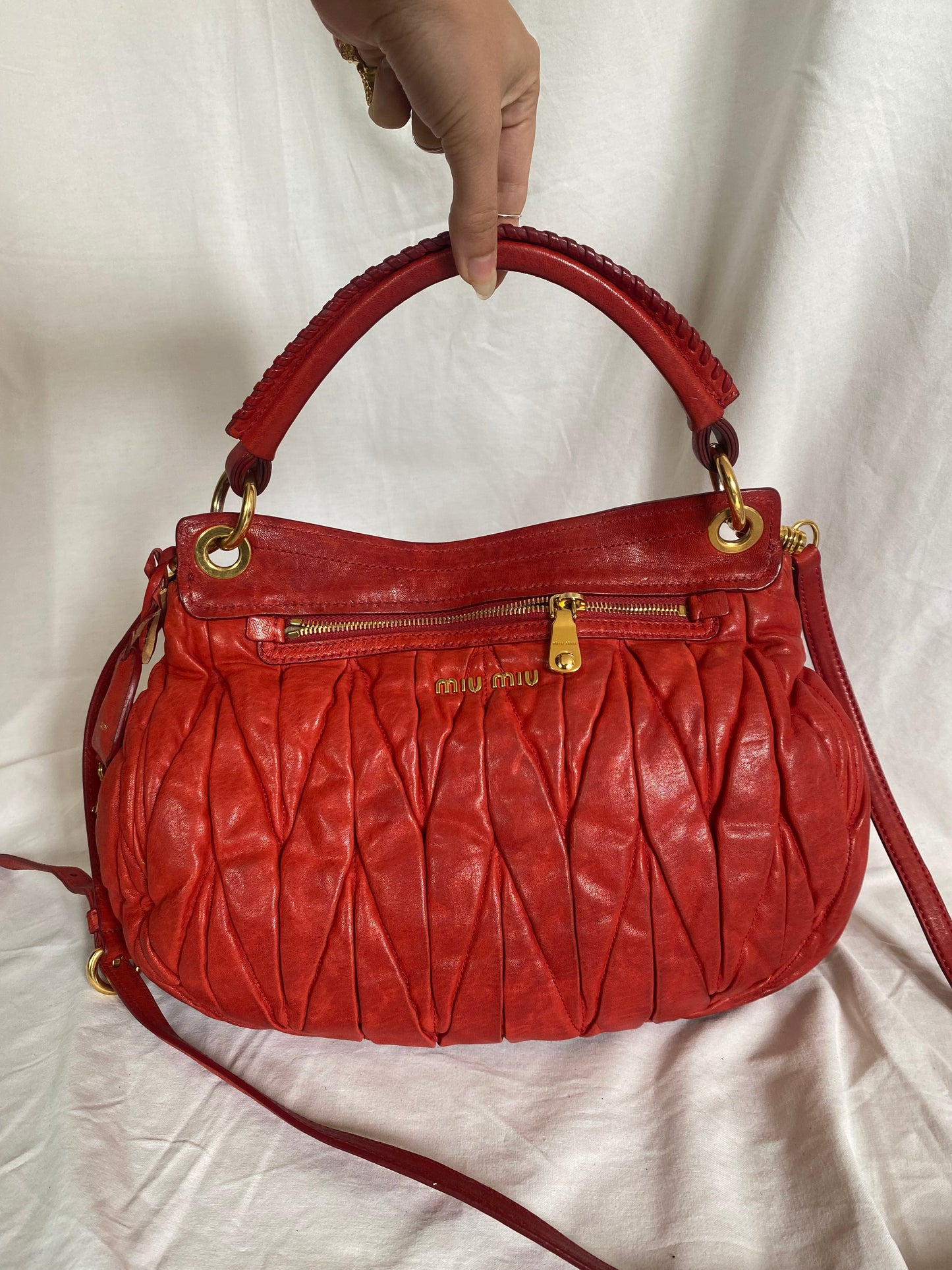 Miu Miu Matelasse Coffer Hobo 2-Way Bag Red