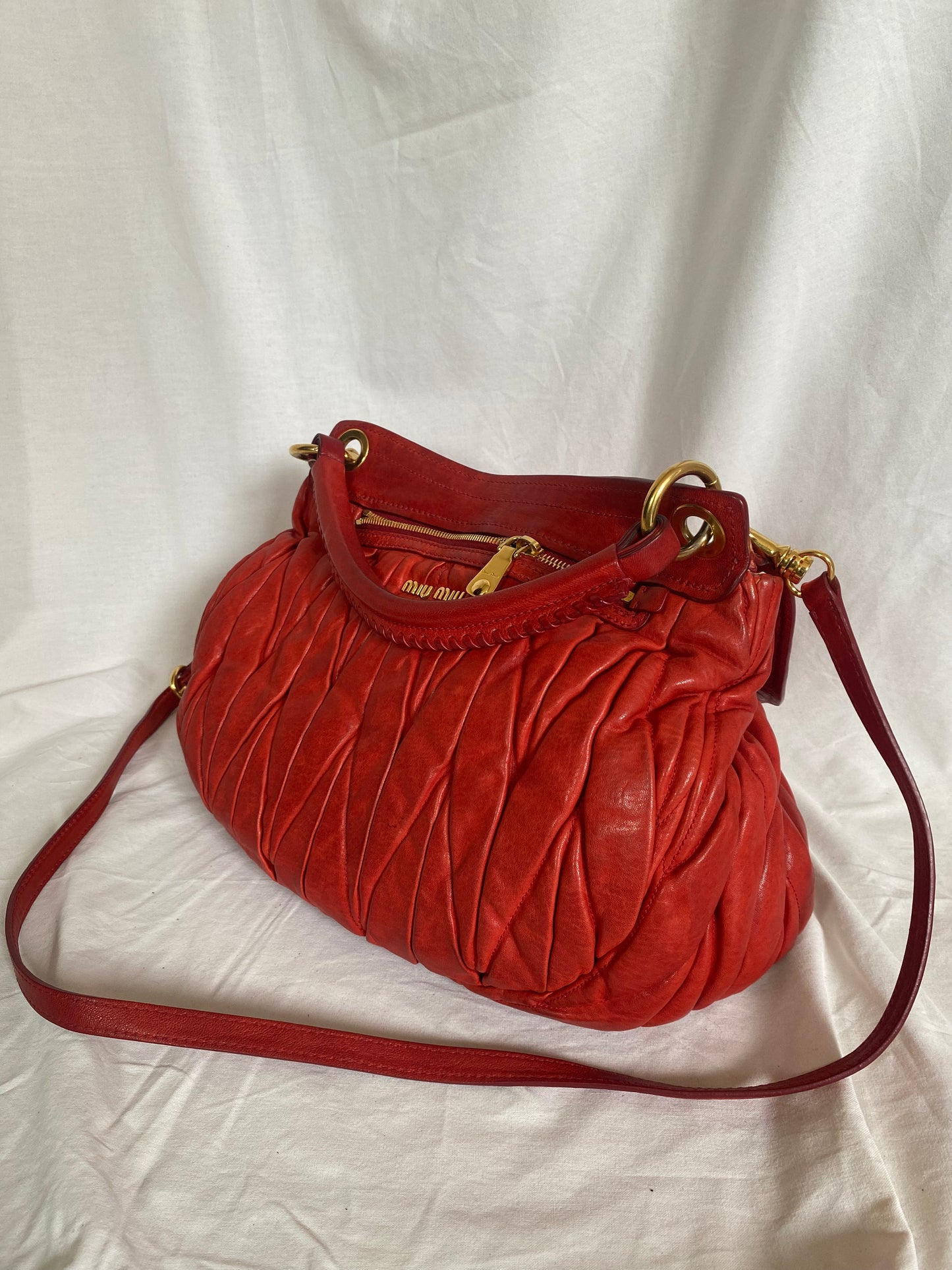 Miu Miu Matelasse Coffer Hobo 2-Way Bag Red
