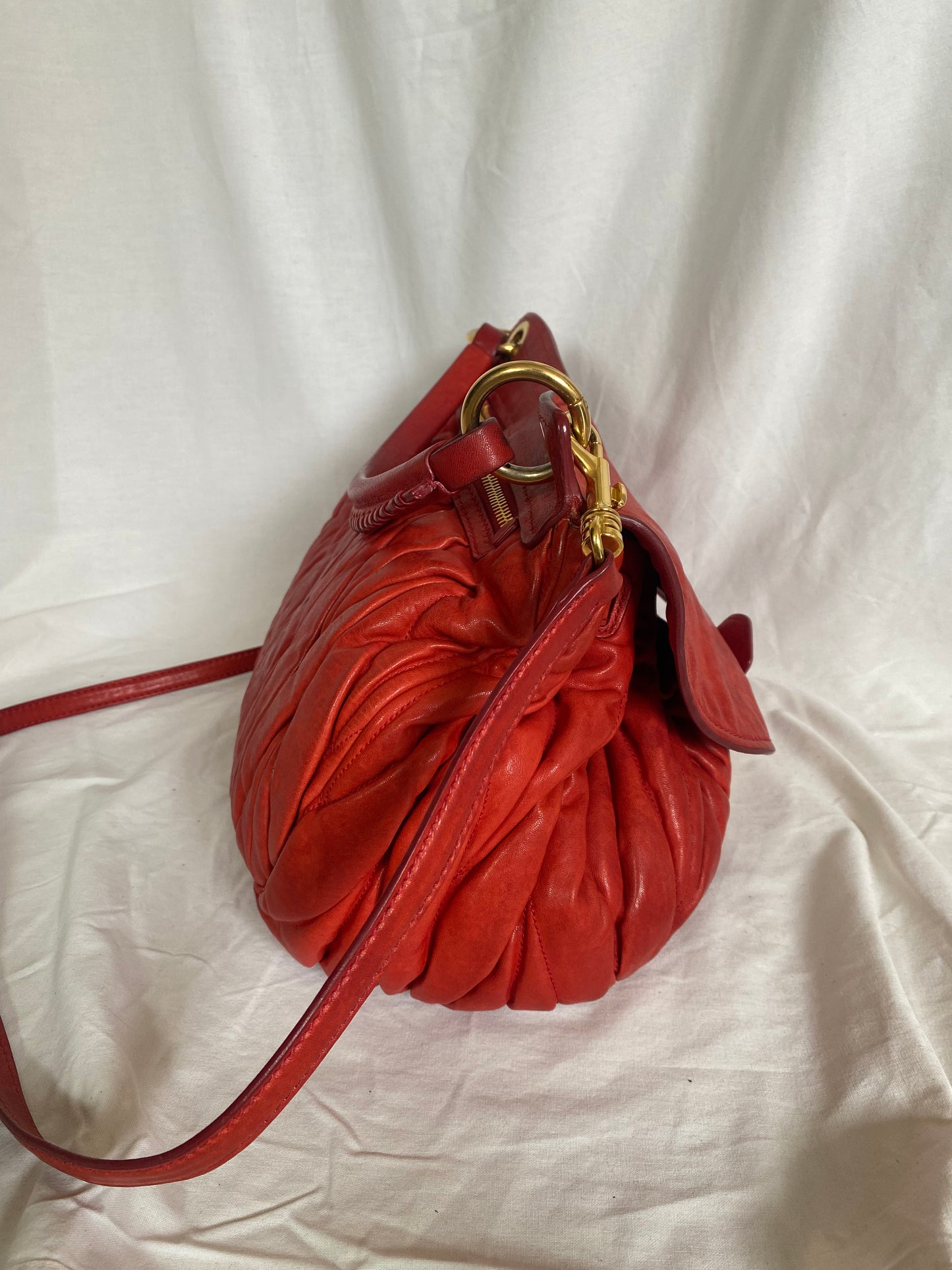 Miu Miu Matelasse Coffer Hobo 2-Way Bag Red