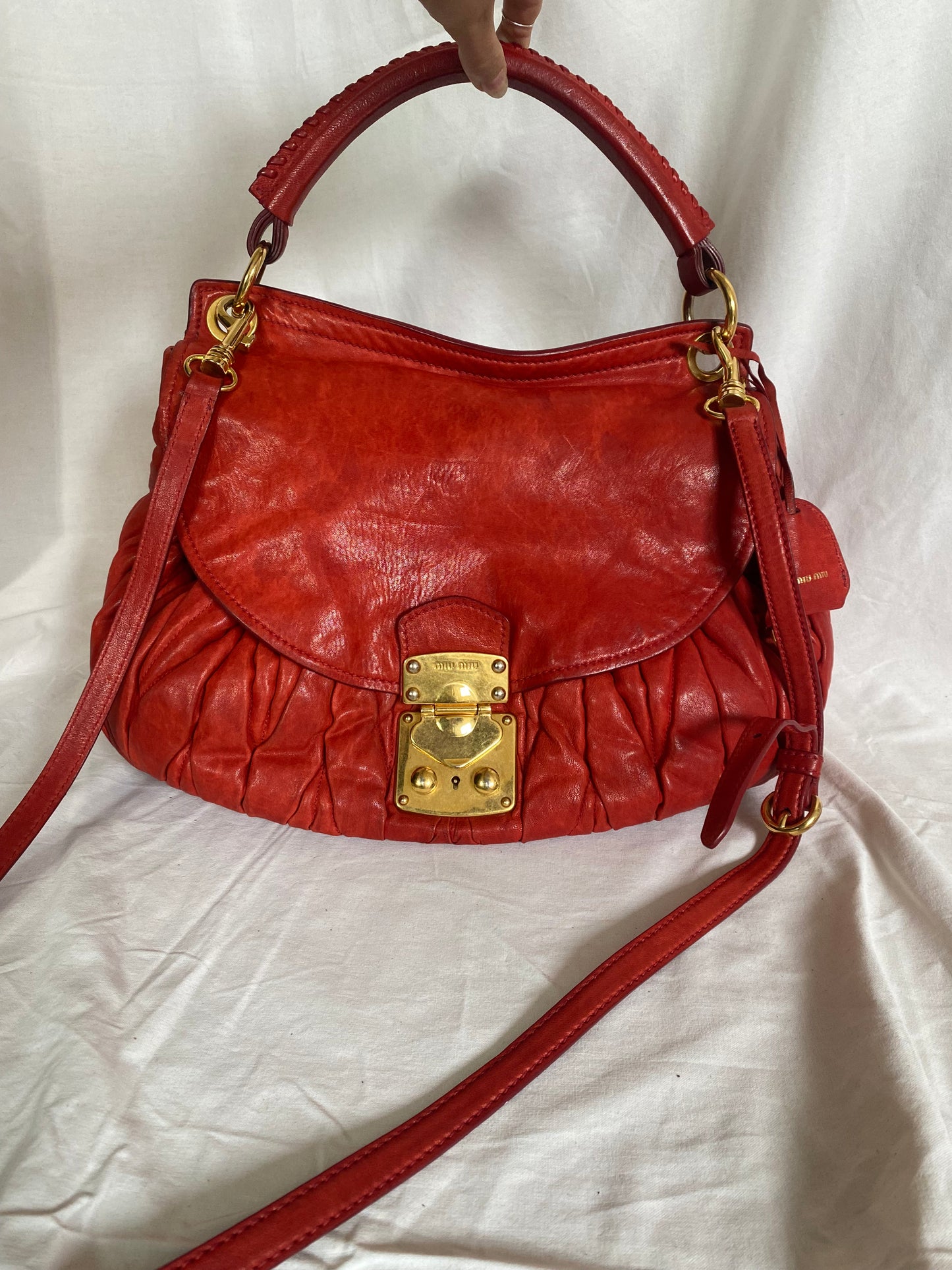 Miu Miu Matelasse Coffer Hobo 2-Way Bag Red