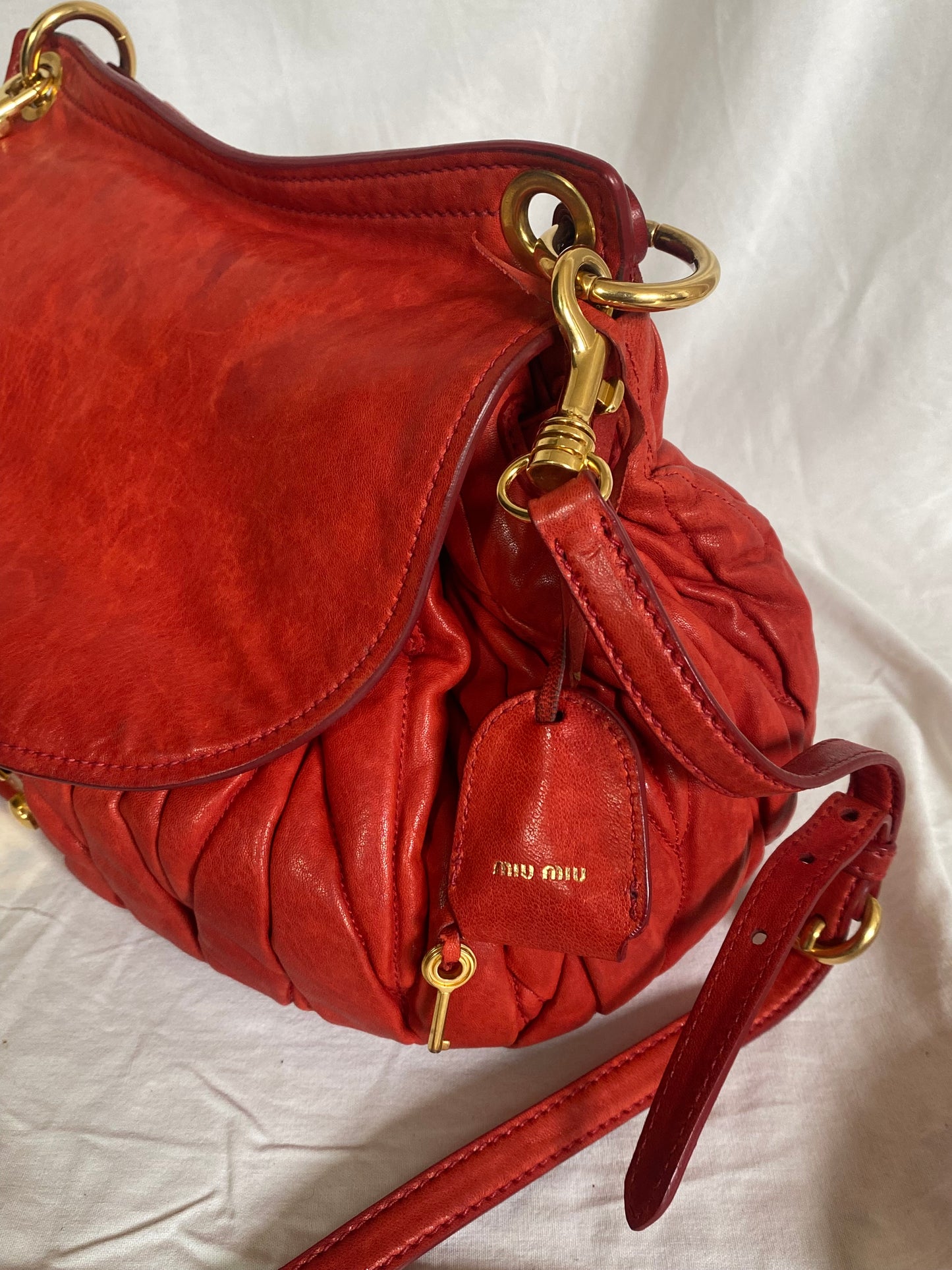 Miu Miu Matelasse Coffer Hobo 2-Way Bag Red