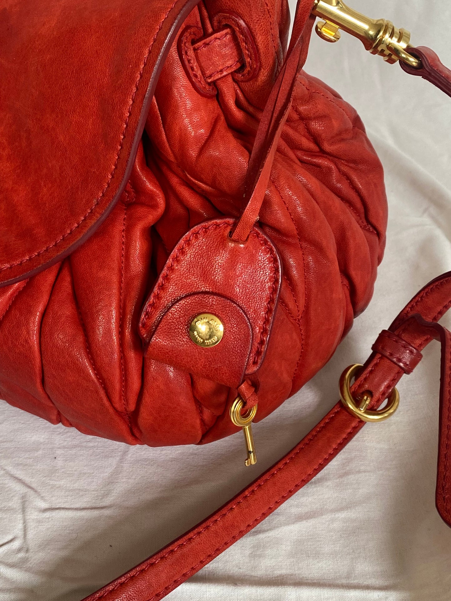 Miu Miu Matelasse Coffer Hobo 2-Way Bag Red
